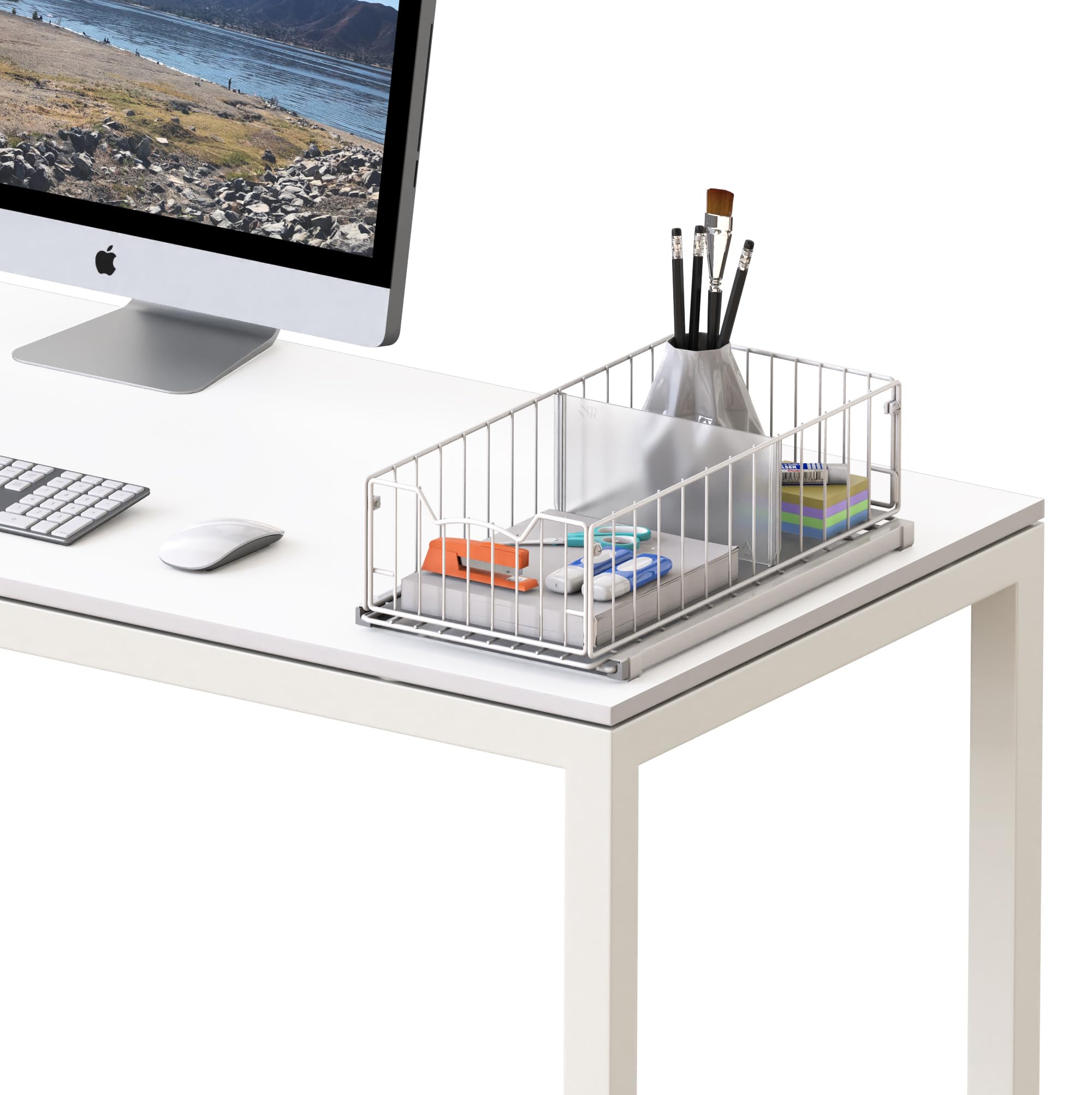 Simple Houseware Pull Out Sliding Basket Cabinet Drawer Organizer for Cupboard Storage, White
