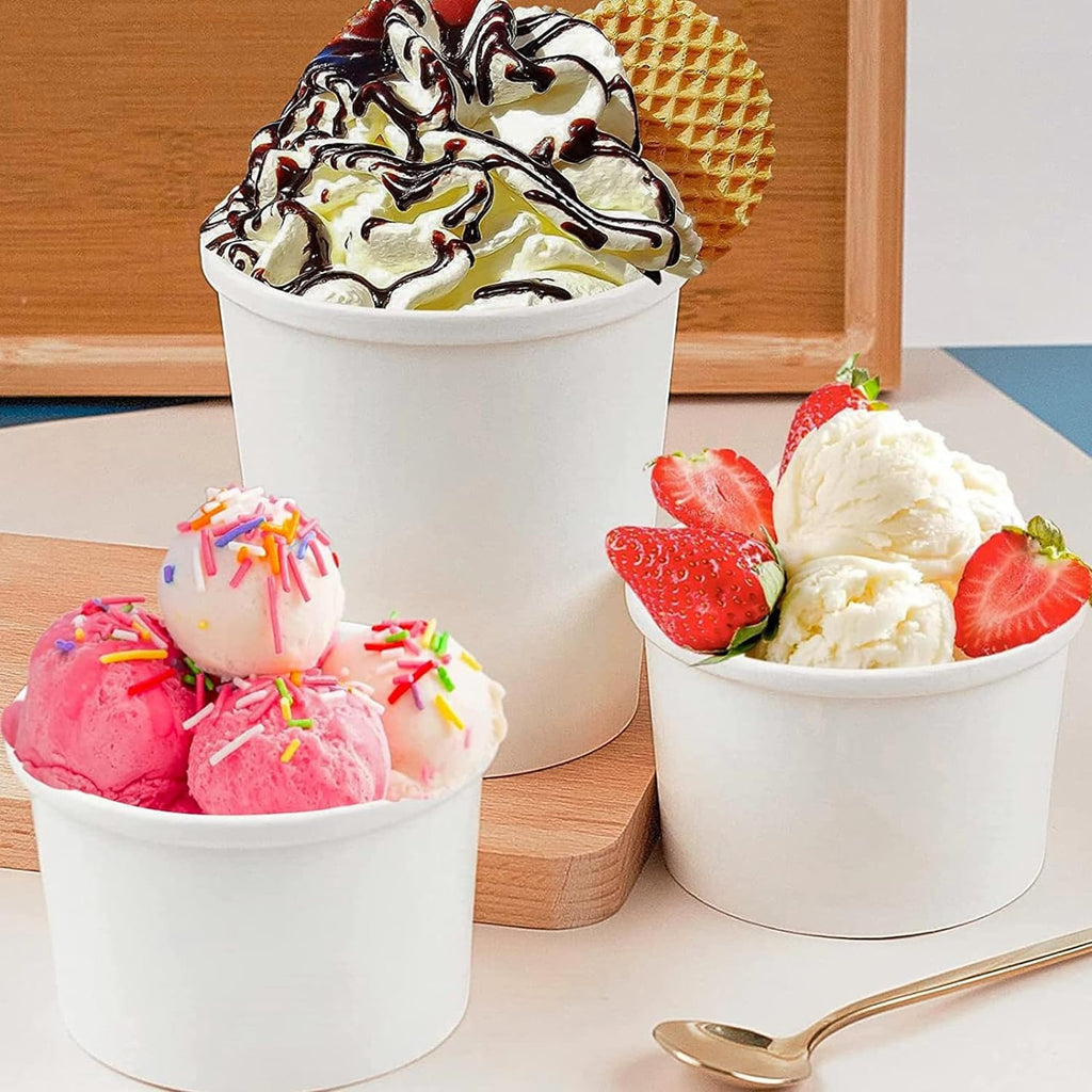 50 Pack Disposable Soup Bowls, 12oz Paper Soup Storage Containers with Lids for Hot & Cold Foods Disposable Kraft Food Bowls with Lids Ice Cream Containers (White)