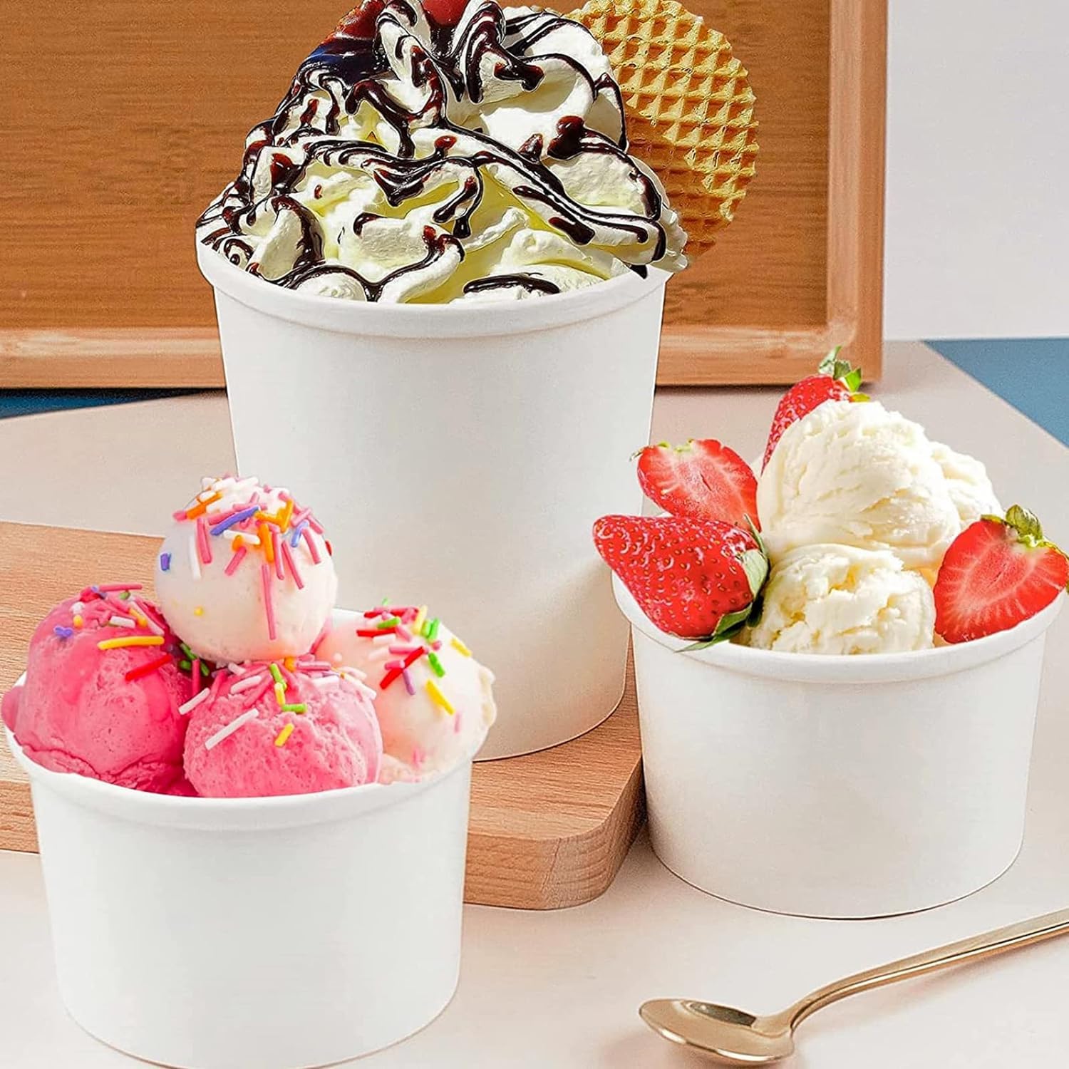 50 Pack Disposable Soup Bowls, 12oz Paper Soup Storage Containers with Lids for Hot & Cold Foods Disposable Kraft Food Bowls with Lids Ice Cream Containers (White)