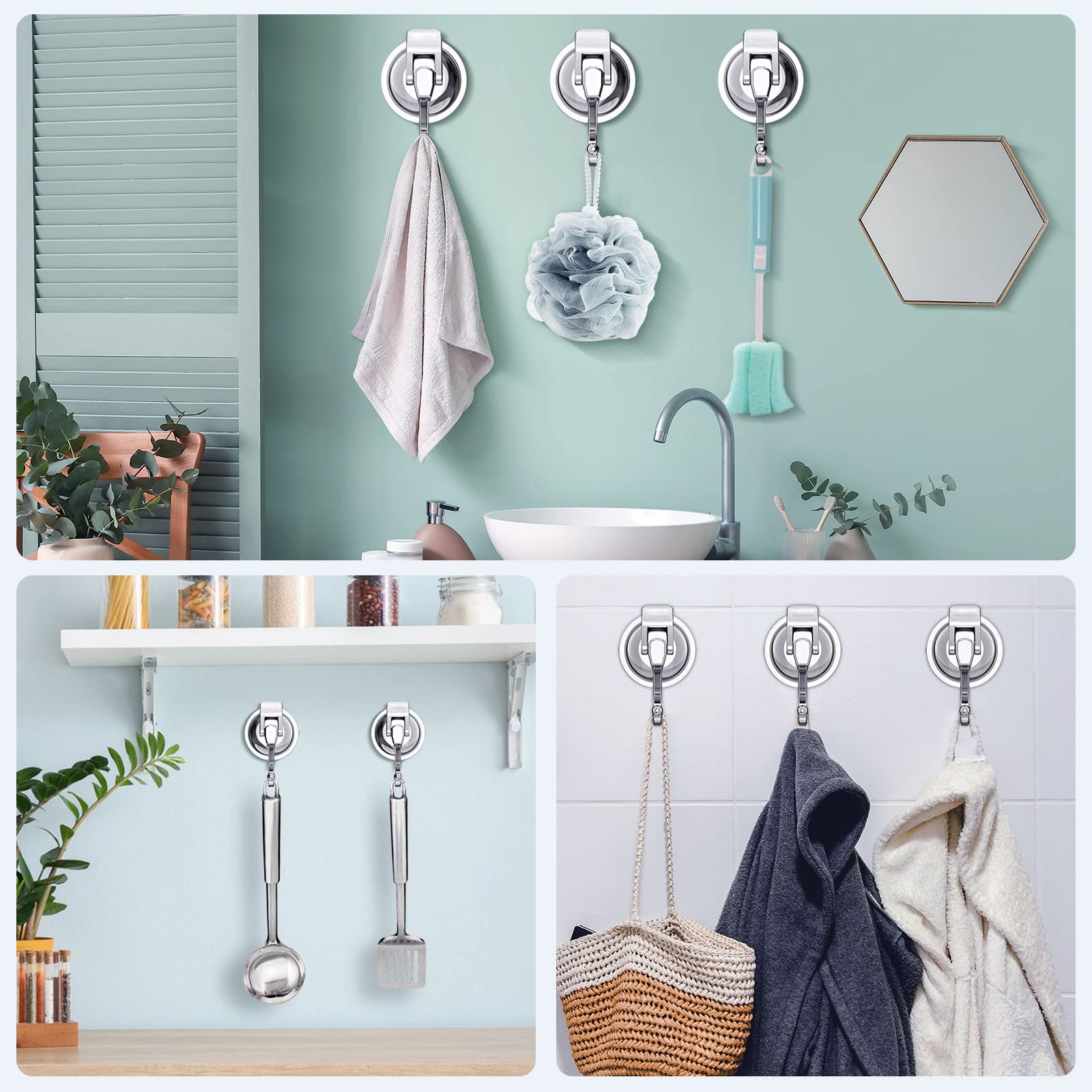 Heavy Duty Vacuum Suction Cups Hooks (4Pack) Specialized for Kitchen&Bathroom&Restroom Organization, by iRomic