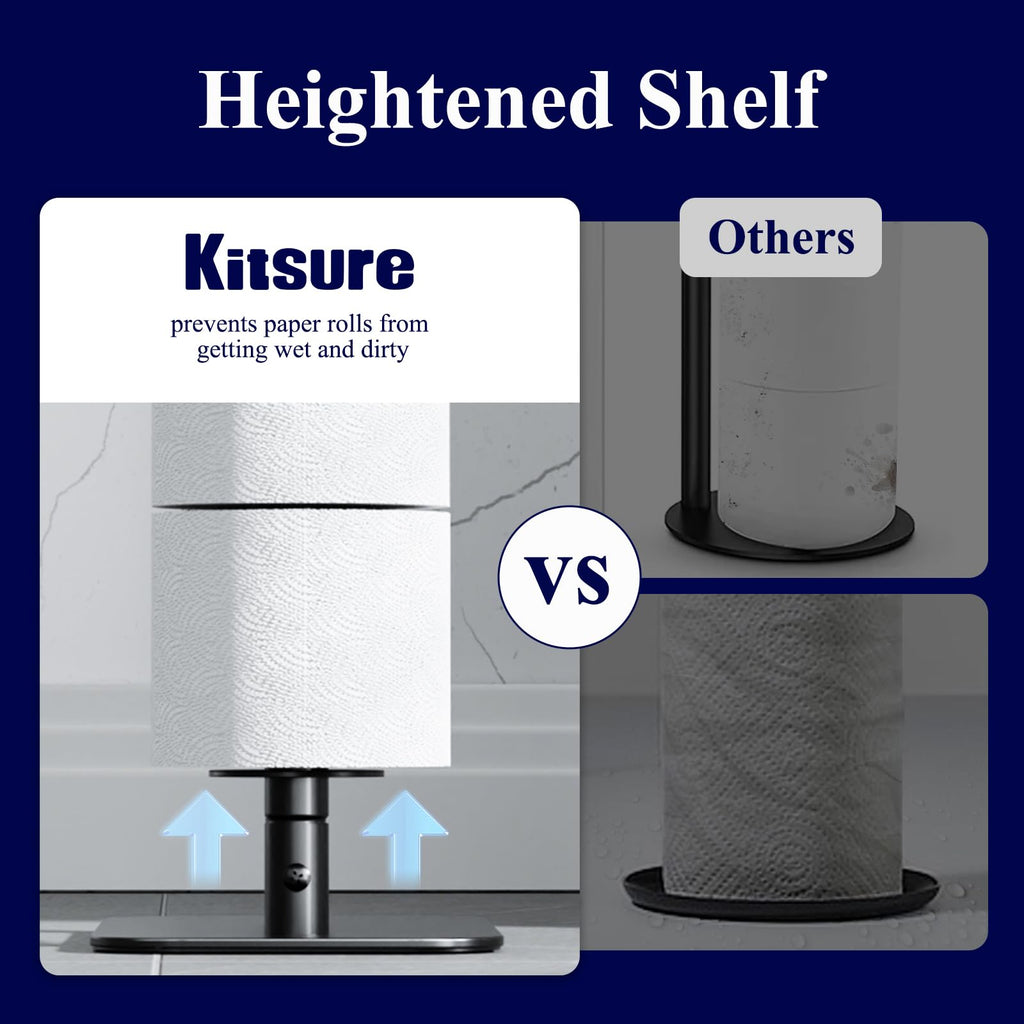 Kitsure Toilet Paper Holder - Large Capacity Standing Toilet Paper Holder for 4 Rolls, Rustproof Roll Storage Stand with Non-Slip Stable Base for Bathroom, Black，Large