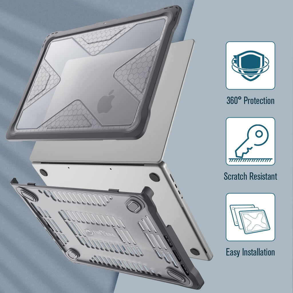 Fintie Case for MacBook Pro 14 Inch A3434 A3401 A3185 A3112 A2992 A2918 A2779 A2442 with M5 M4 M3 M2 M1 Chip (2026-2021 Release) - Heavy Duty Rugged Hard Shell Case Cover with TPU Bumper, Gray