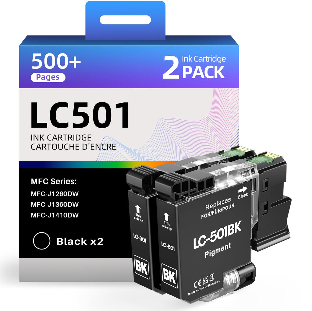 LC501 Ink 2 Black LC501 Ink Cartridges Compatible with Brother LC501 LC501XL Ink Cartridges Work with MFC-J1410DW MFC-J1260DW MFC-J1360DW Printers LC501bk 2 Pack