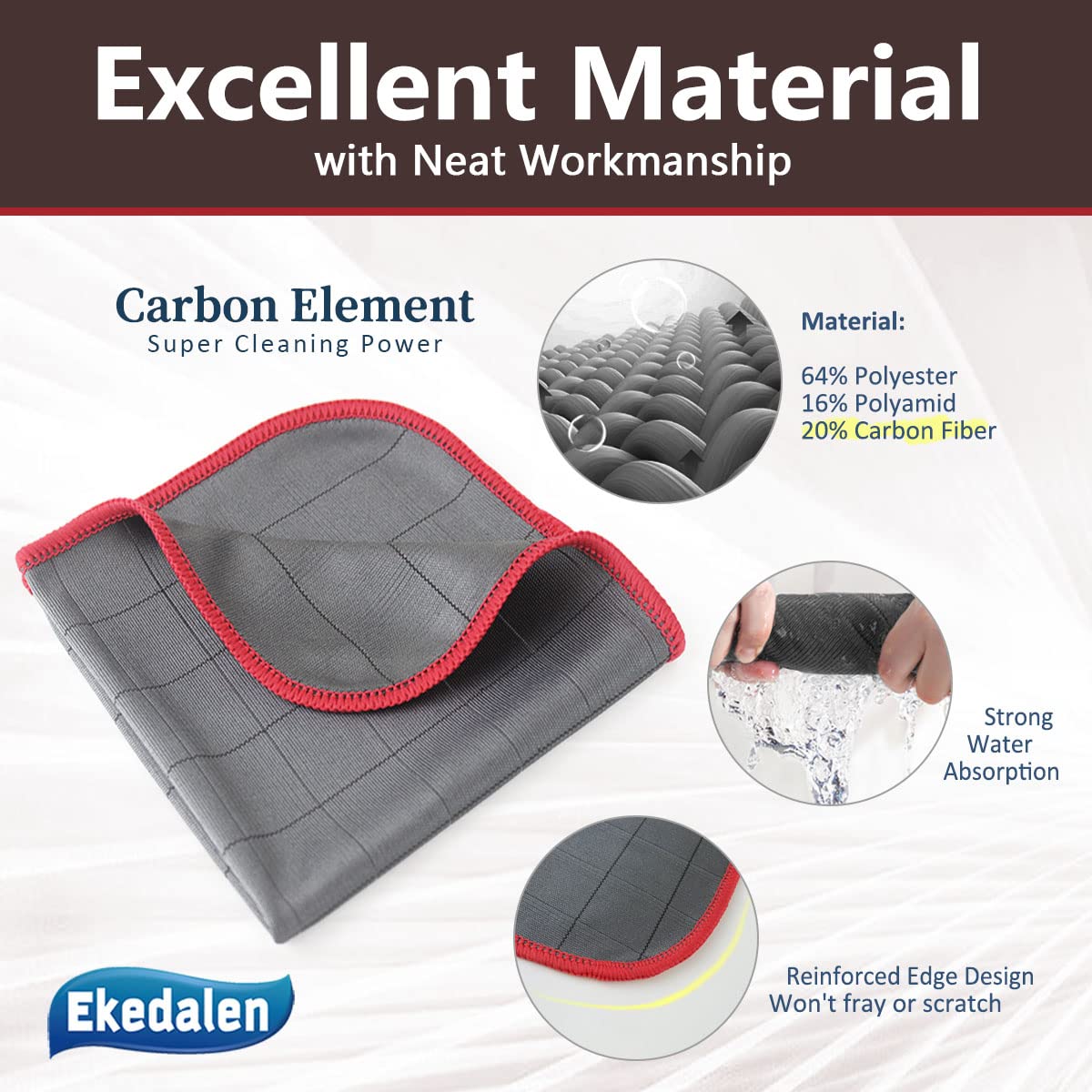Ekedalen Carbon Microfiber Cloth Lint Free Glass Cleaning Cloths Streak Free Miracle Kitchen Towel for Polishing Window Mirror Dish Stainless Steel 40 x 30 cm, 6 Pack, 400GSM