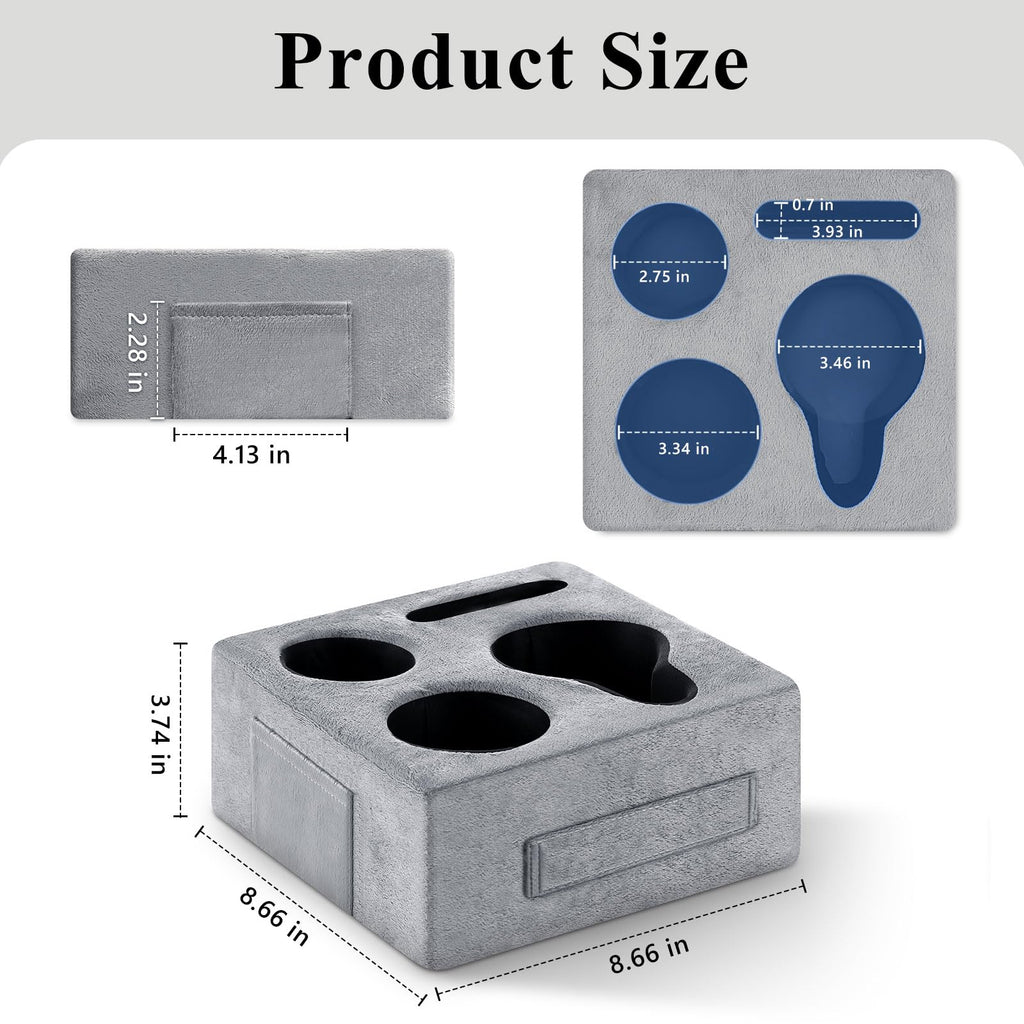 Luxspire Couch Cup Holder Tray, Couch Cup Holder Pillow with 4 Holes, Side Pocket and Handle, Couch Caddy Pillow for Phone/Drinks/Remote Control/Snacks, Gray