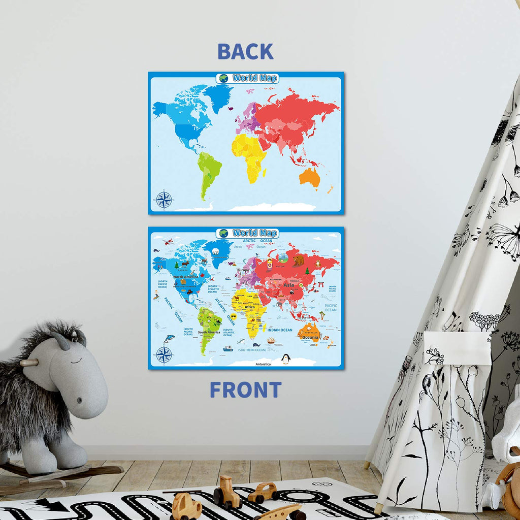 World Map Poster for Kids Wall 17.3x24 Inches Educational Posters for Classroom Decorations Children Learning The World Map Chart