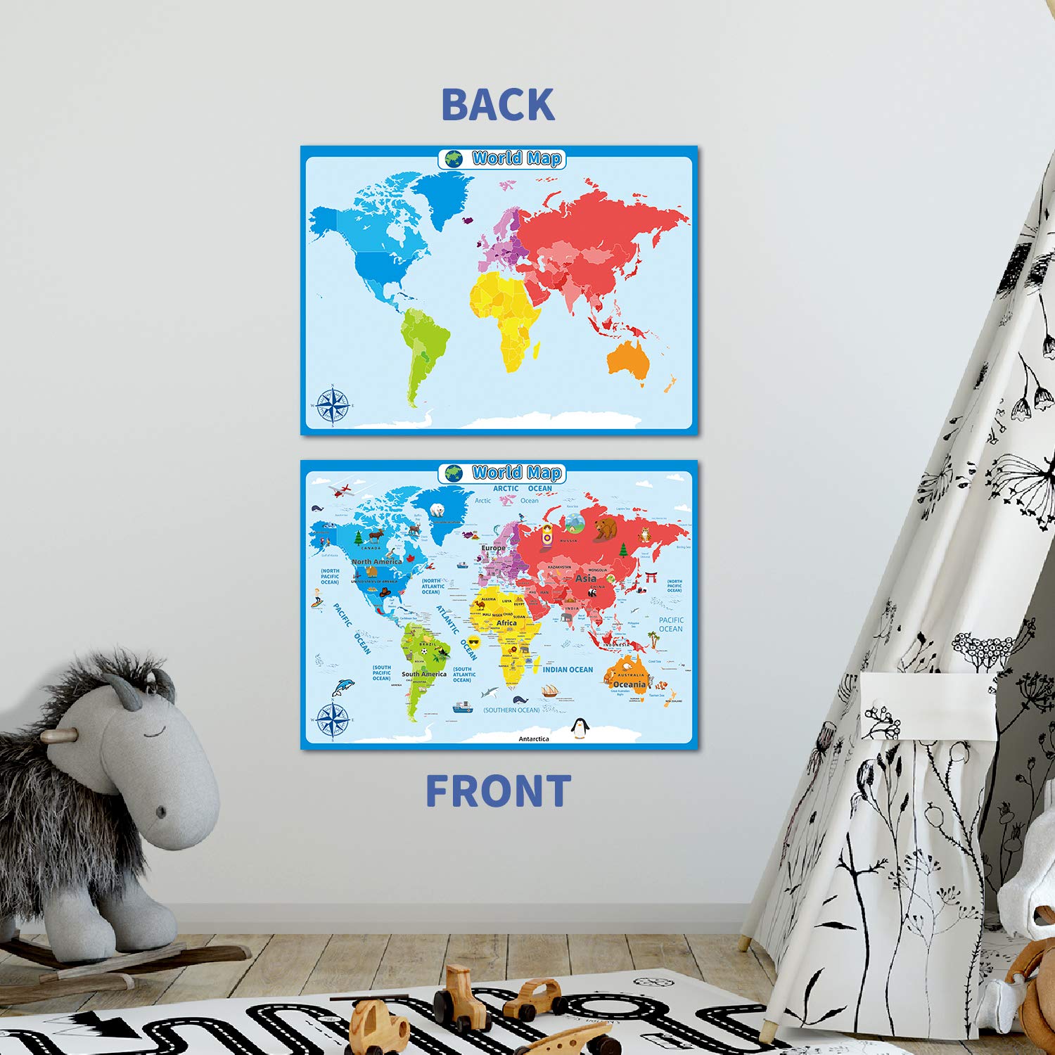 World Map Poster for Kids Wall 17.3x24 Inches Educational Posters for Classroom Decorations Children Learning The World Map Chart