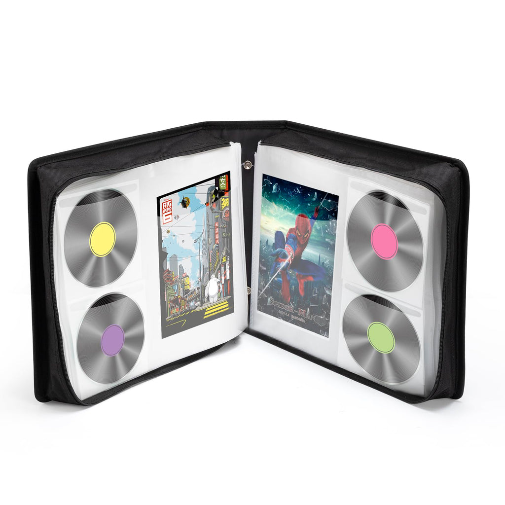 LIOVODE DVD Case 200 DVDs and 100 Booklets, CD Storage Case Holder with Booklet Inserts Binder Blu ray Media Organizer Black CD Wallet for Car (200 Capacity)