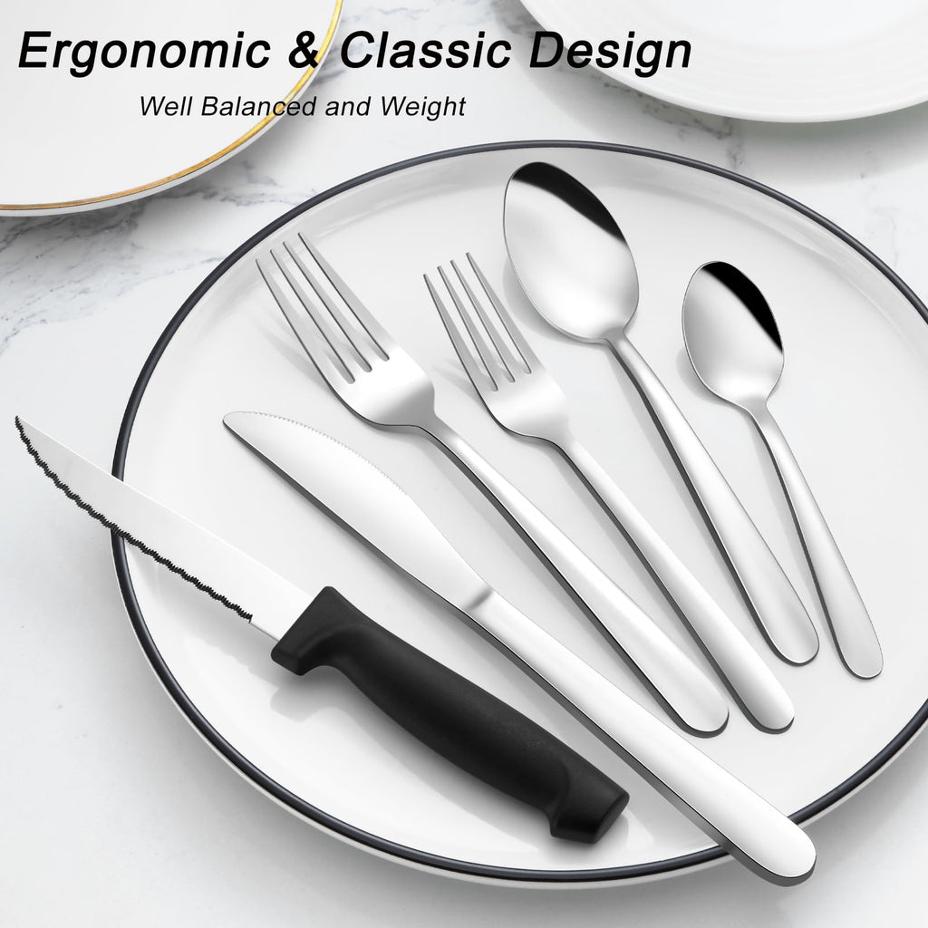 Pleafind 48-Pcs Silverware Set for 8, Flatware Set with Steak Knives, Stainless Steel Cutlery Set, Include Forks Spoons and Knives Set, Dishwasher Safe Utensil Sets for Home Restaurant