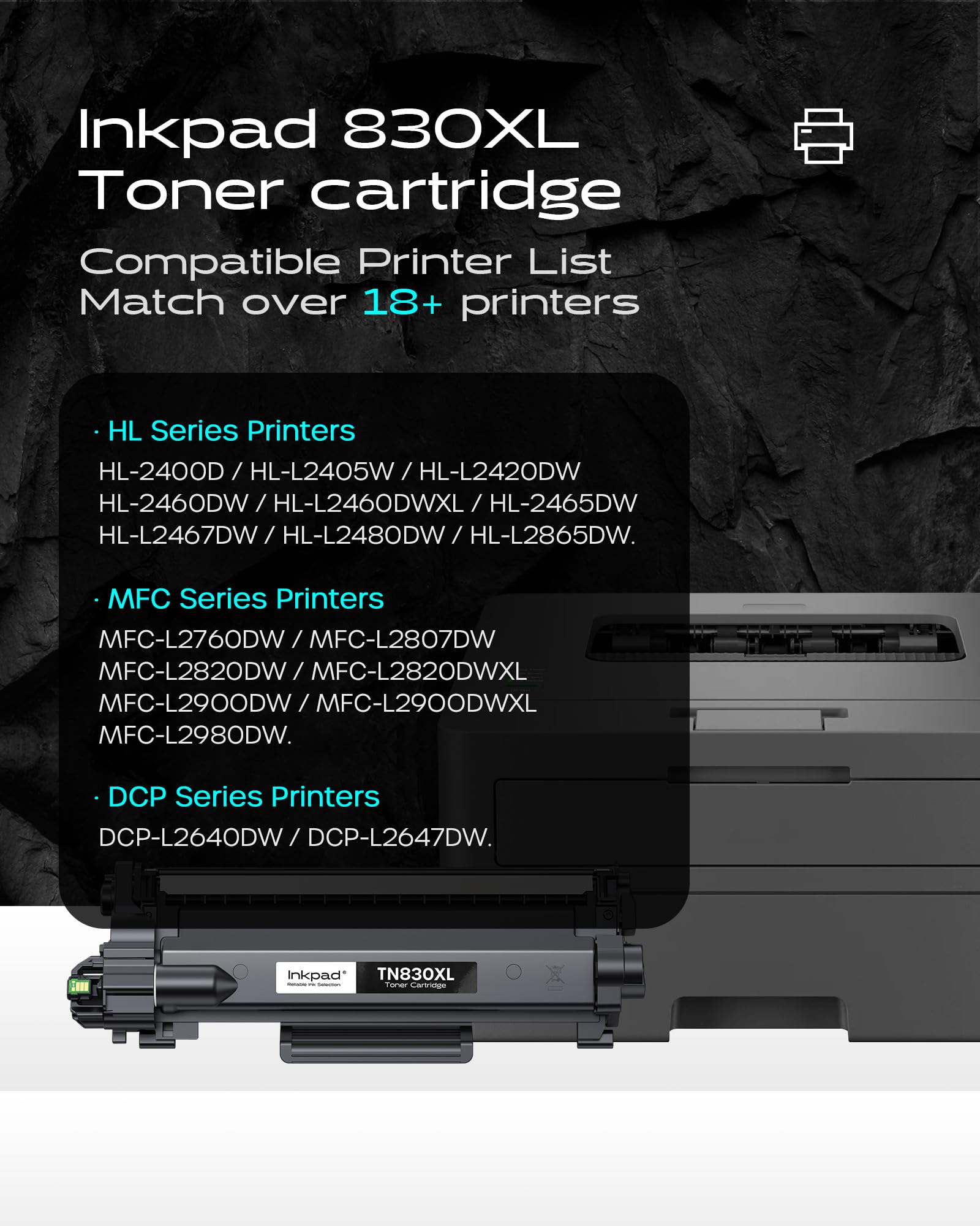 Compatible TN830XL Toner Cartridge Replacement for Brother 830 TN830 TN830-XL 830XL Toner Cartridge with Brother HL-L2460DW DCP-L2640DW HL-L2400D HL-L2405W MFC-L2820DW Printers (2 Pack, Black)