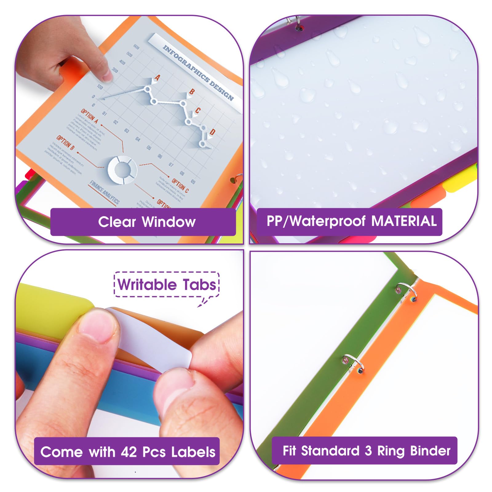 8Tab Binder Dividers with Tabs, 48PCS/6 Set Letter Size Page Clear Window Dividers for 3 Ring Binder (48)