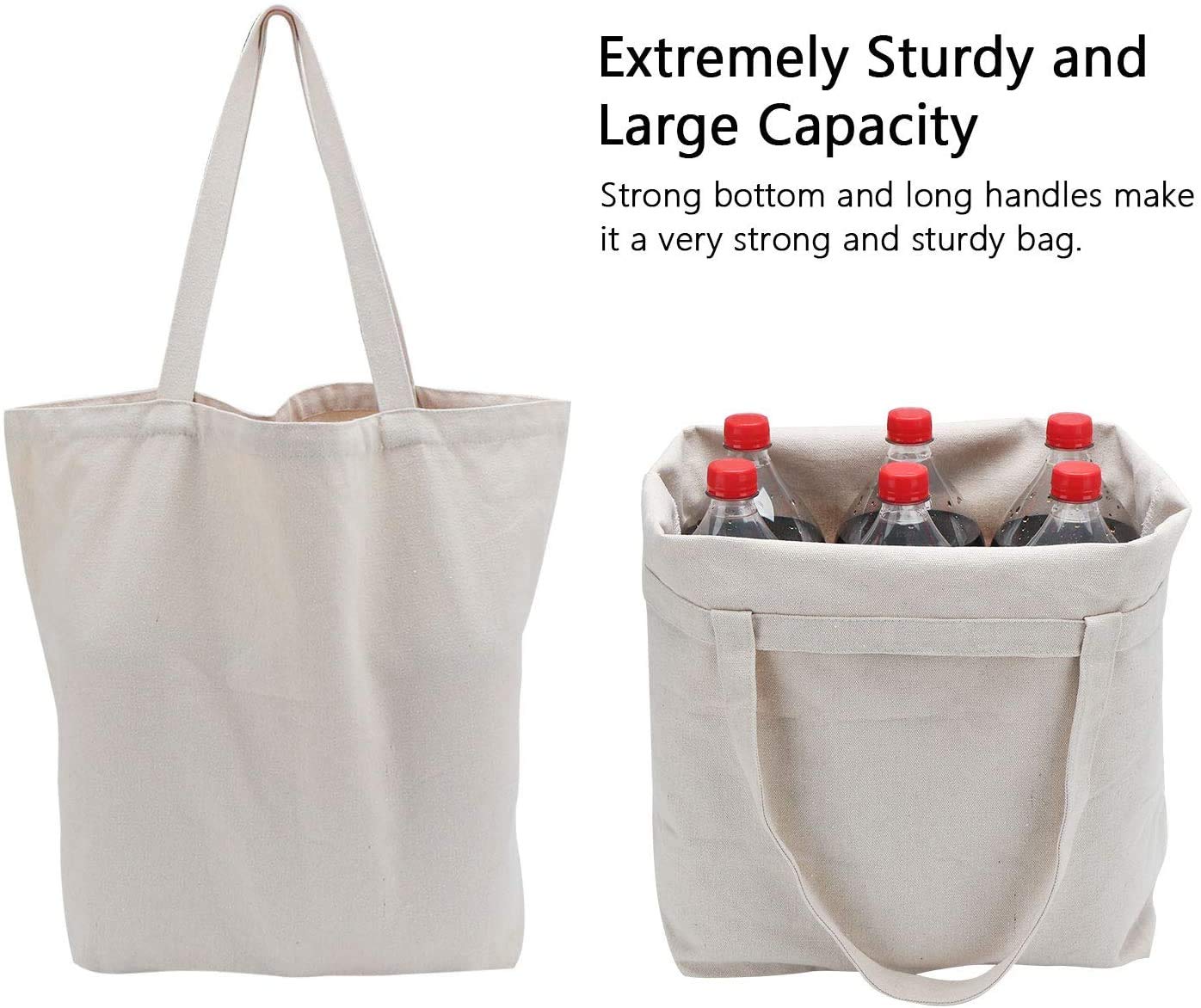 Canvas Tote Bags with Bottom Gusset, 6x Segarty Large and Heavy Duty 12Oz Blank Cotton Cloth Reusable Bags for DIY Crafts, Shopping, Groceries, Books, Welcome Bag, Diaper Bag, Beach (20''x15''x7.7'')