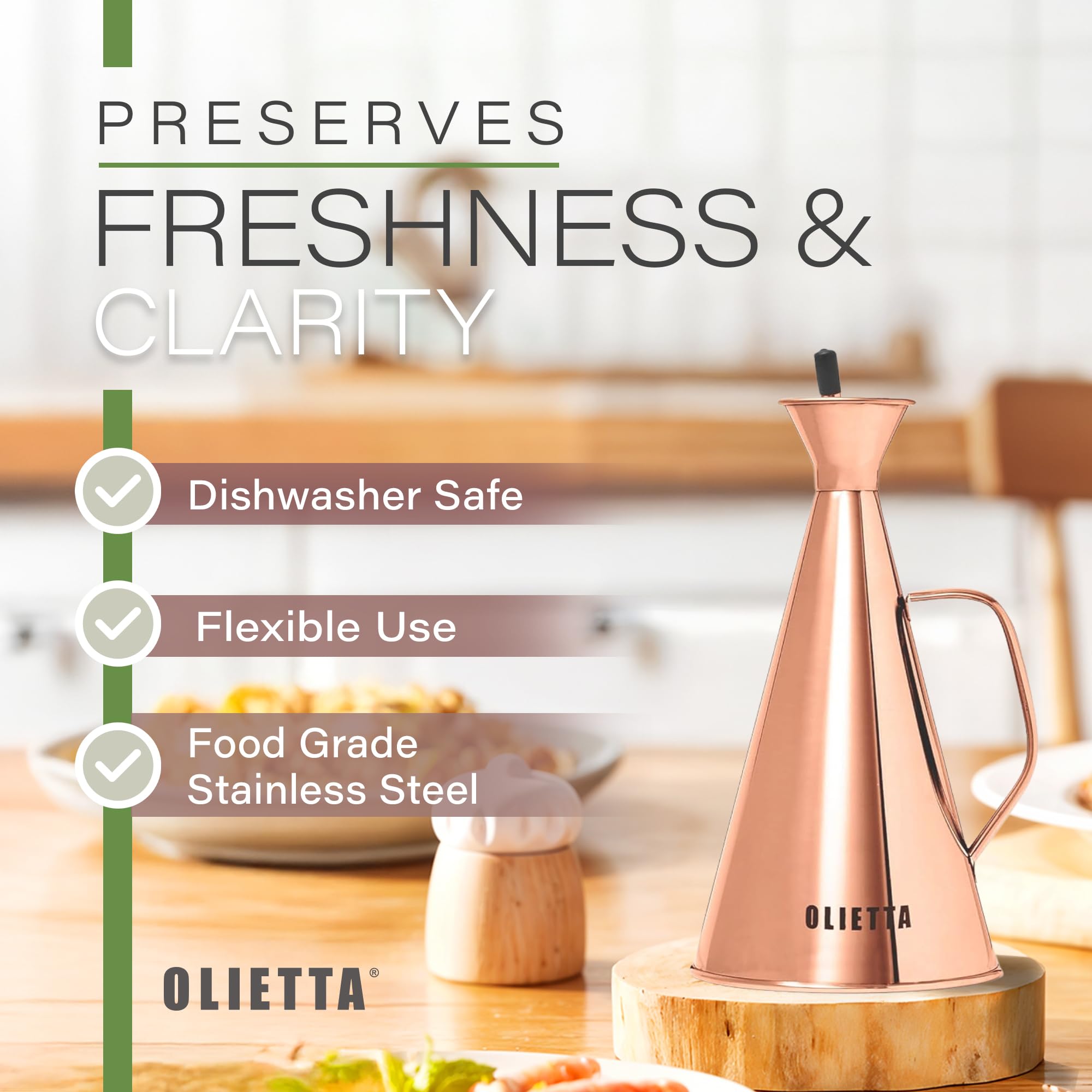 Olietta Oil Dispenser Stainless Steel Non Drip Leak Proof No Mess Olive Oil & Vinegar Pourer & Kitchen Drizzler Bottle 500ML 0.5 Litre Great for Pouring & Drizzling Easy to Clean & Leakproof
