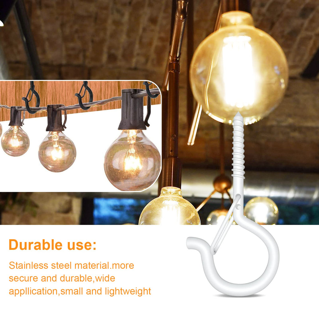 GIPTIME Screw Hooks for Outdoor String Lights, 50 Set Q-Hanger Ceiling Hooks for Hanging Plants Christmas Light Wind Chimes, Windproof Safety Buckle Design with Wing Nut Driver