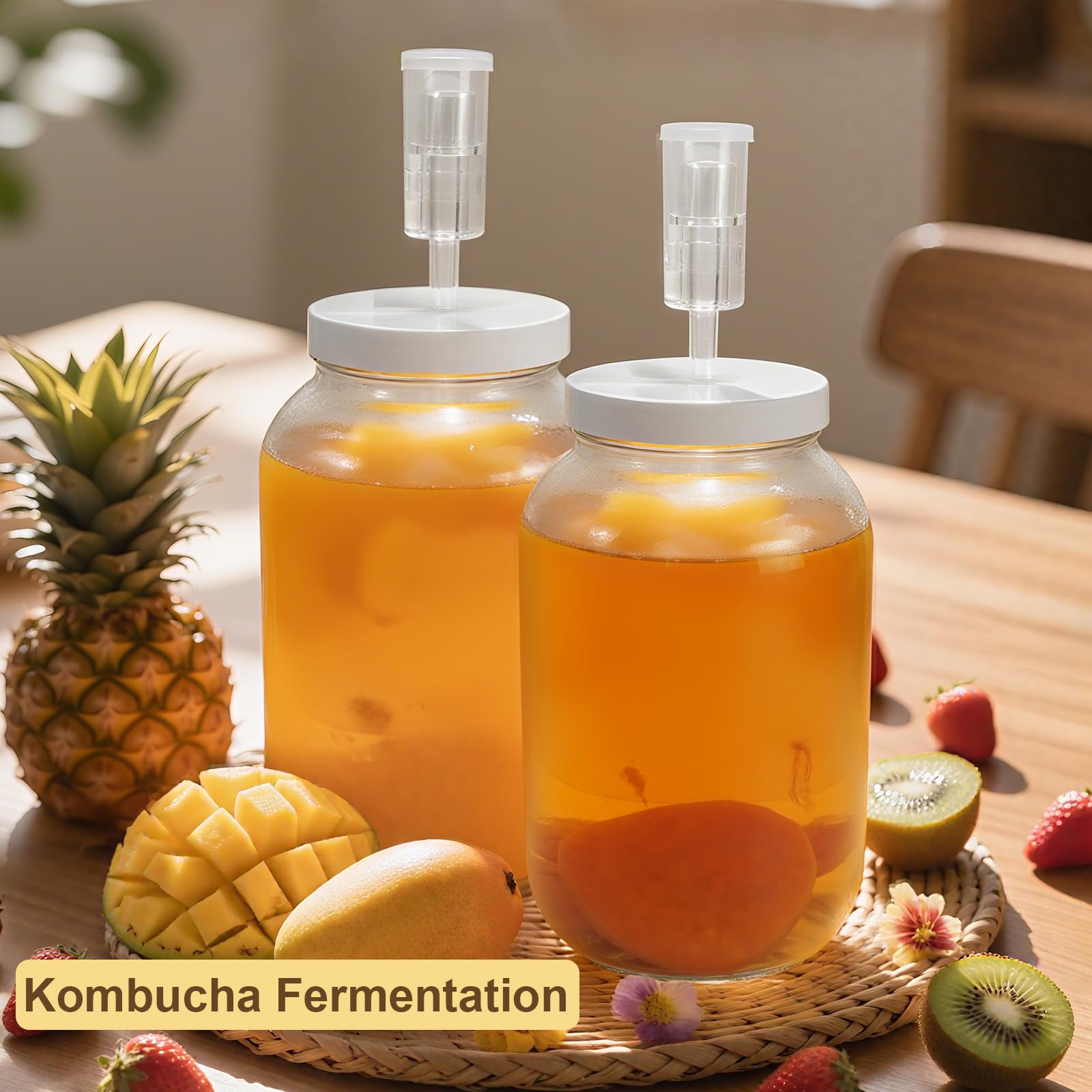 Essmilkee 1 Gallon Large Glass Fermentation Jars for Kombucha Sourdough Starter, Wide Mouth Mead Making Kit, 2Pcs Glass Canning Jars with Fermentation Lid and Airlock