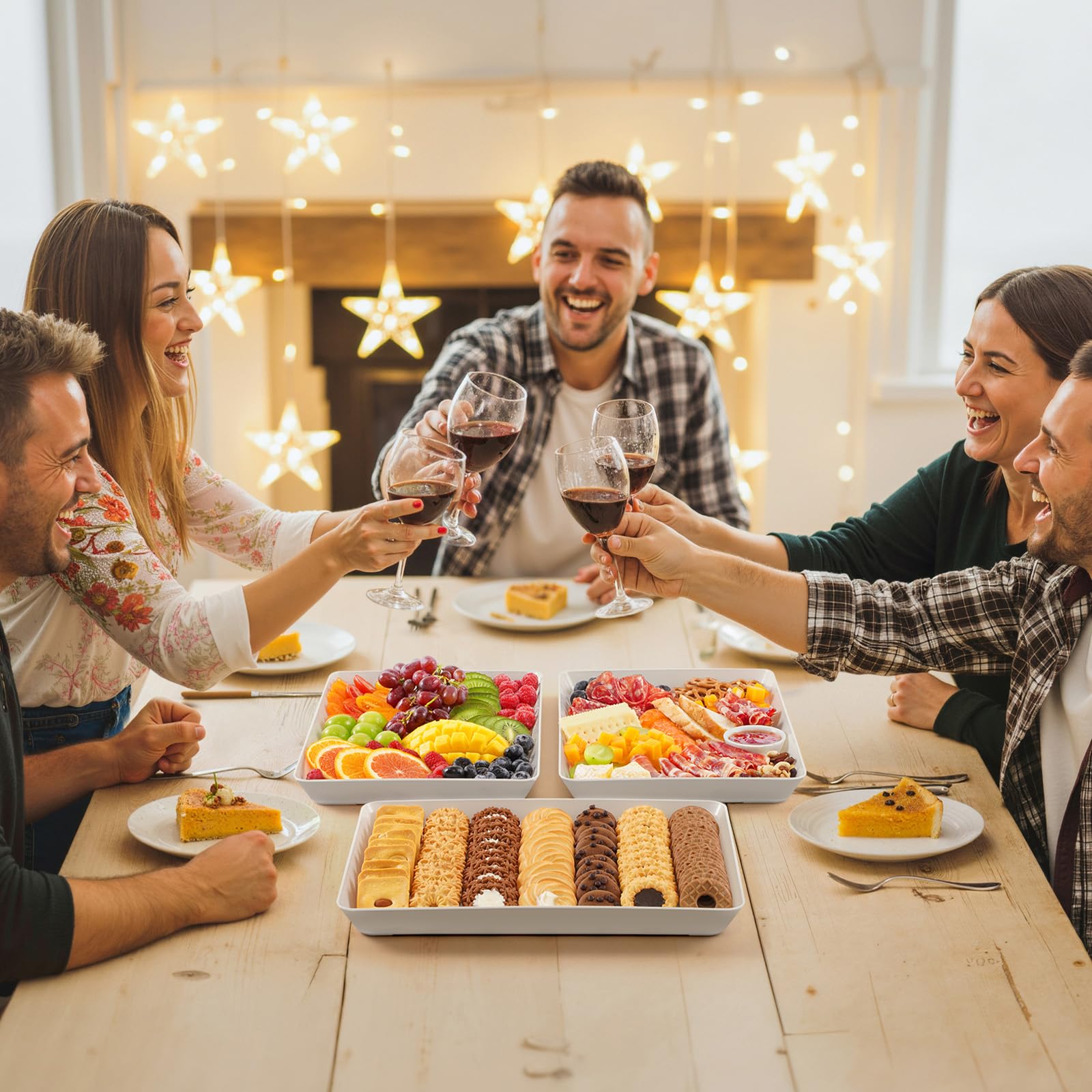 Lifewit Plastic Serving Tray, Serving Platters for Party, BPA Free Reusable Food Tray for Snacks, Food, Cookies, Set of 4, 14.45" x 9.45"