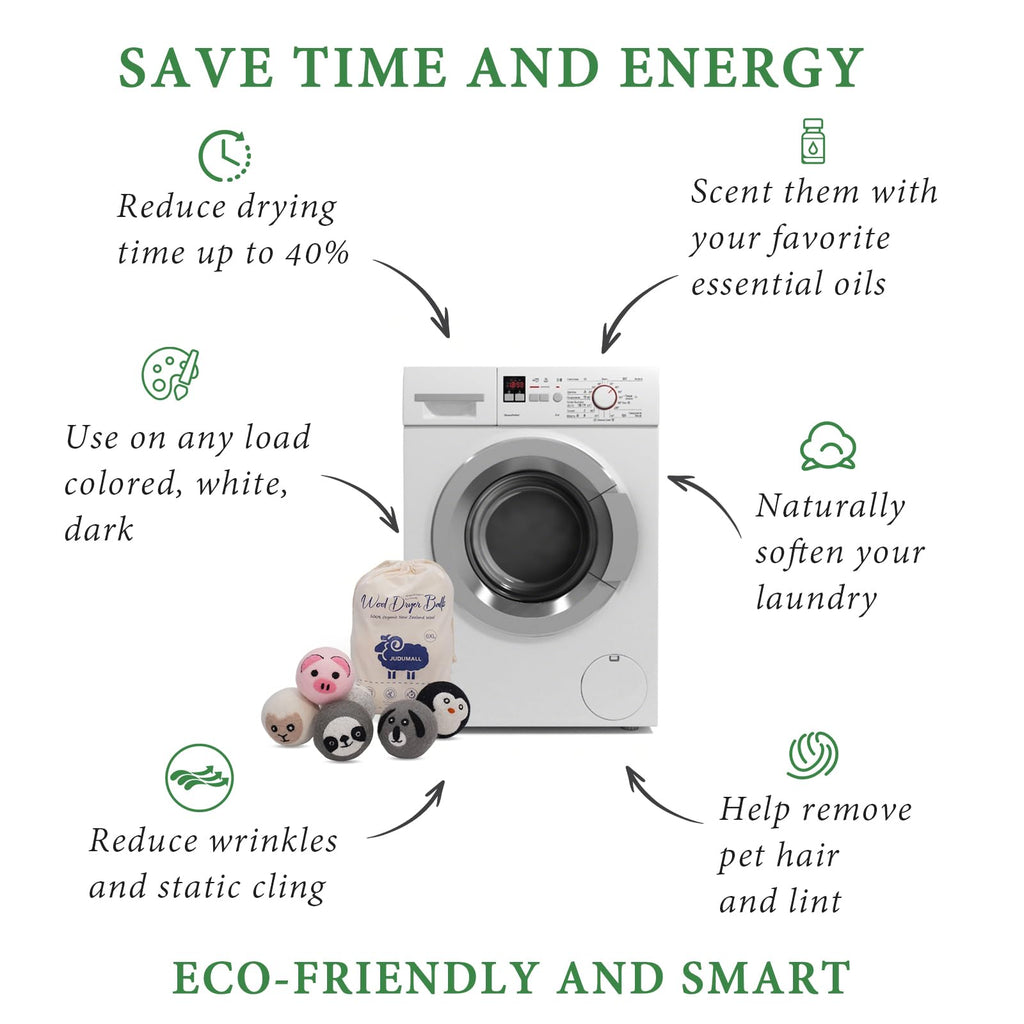 Wool Dryer Balls-XL 6Pack Eco Dryer Balls-Dryer Balls Laundry Reusable-Softens Laundry Naturally-Reduces Drying Time & Static-No More Dryer Sheets-With Storage Bag