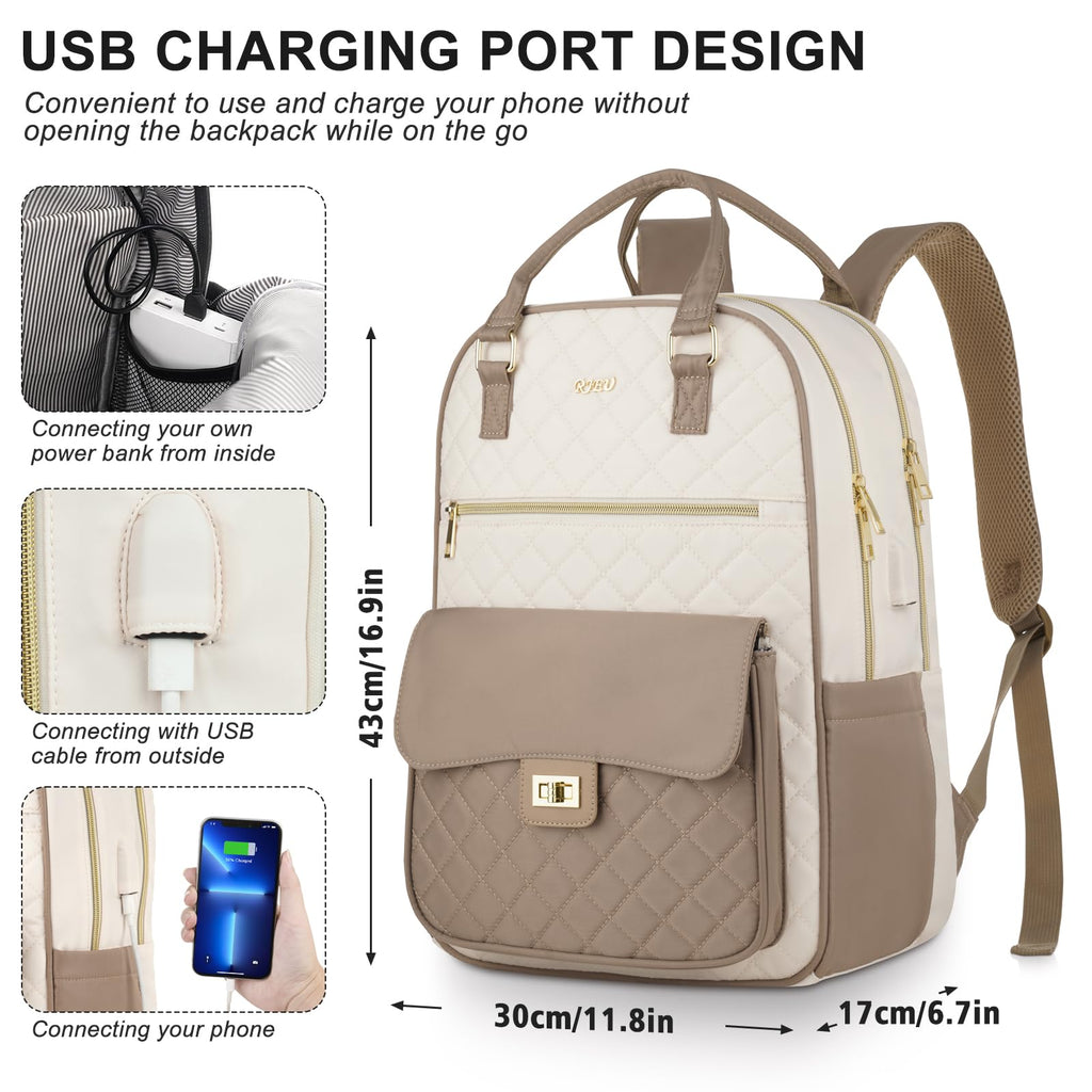 Backpack for Women,Laptop Bag for Travel Work College Teacher,School Backpack for Teen Girls Student,Sac a Dos Femme Voyage,Ladies Gifts,KhakiBeige