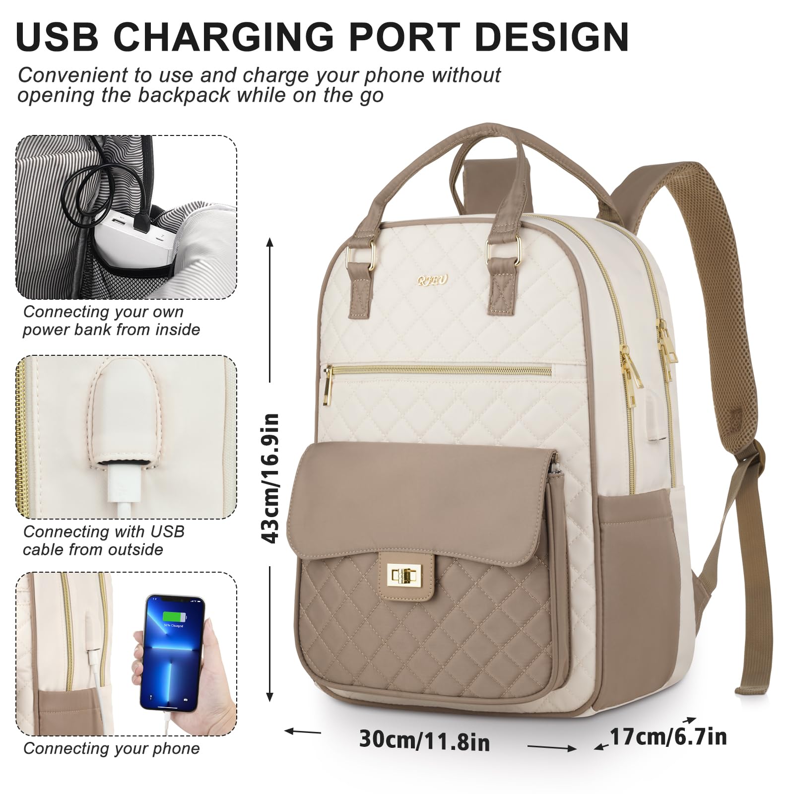 Backpack for Women,Laptop Bag for Travel Work College Teacher,School Backpack for Teen Girls Student,Sac a Dos Femme Voyage,Ladies Gifts,KhakiBeige