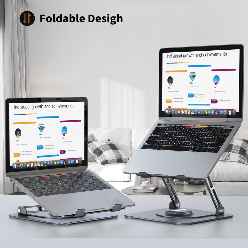Laptop Stand for Desk, Adjustable Computer Stand with 360° Rotating Base, Ergonomic Laptop Riser for Collaborative Work, Foldable & Portable Laptop Stand, fits for All 10-16" Laptops (Gray)