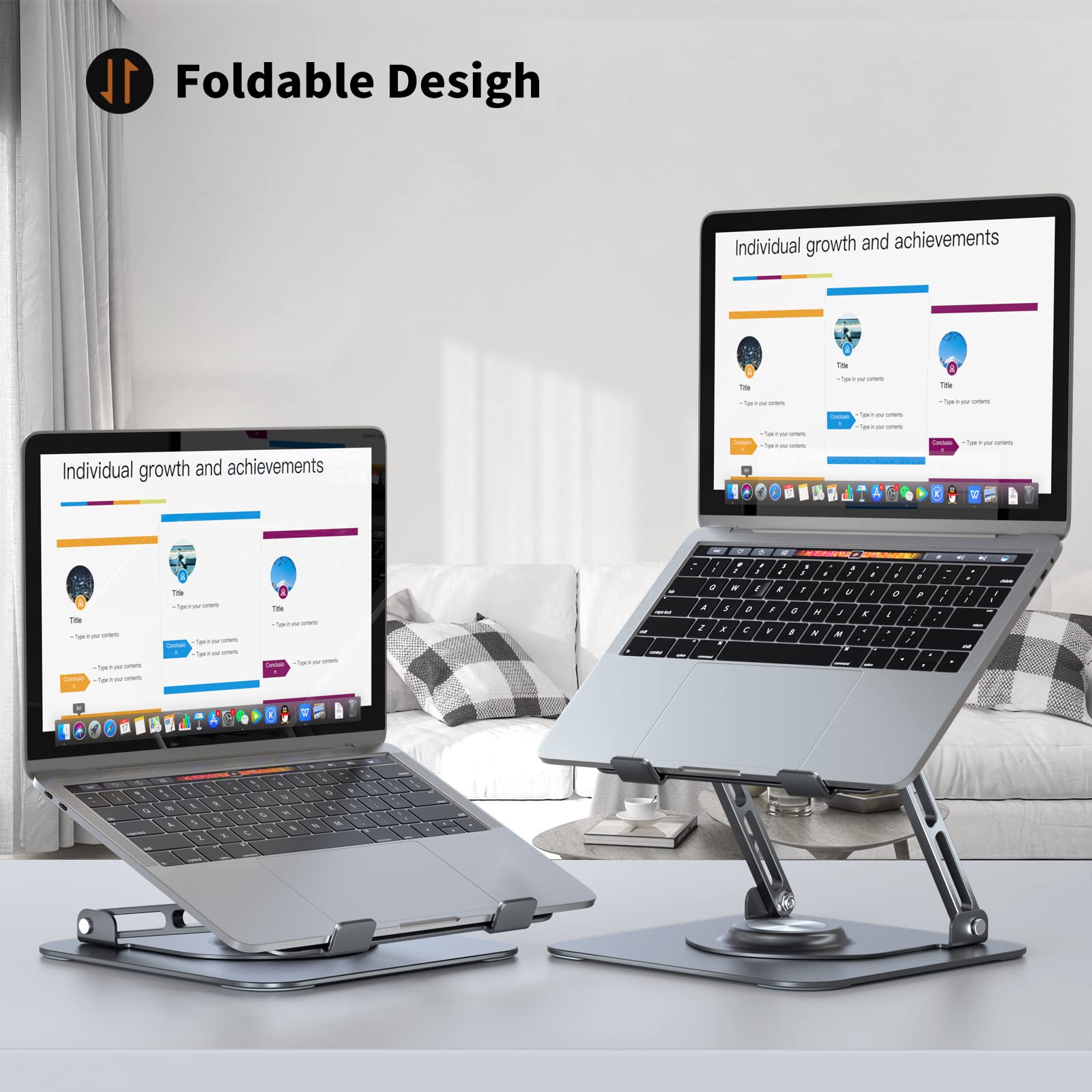 Laptop Stand for Desk, Adjustable Computer Stand with 360° Rotating Base, Ergonomic Laptop Riser for Collaborative Work, Foldable & Portable Laptop Stand, fits for All 10-16" Laptops (Gray)