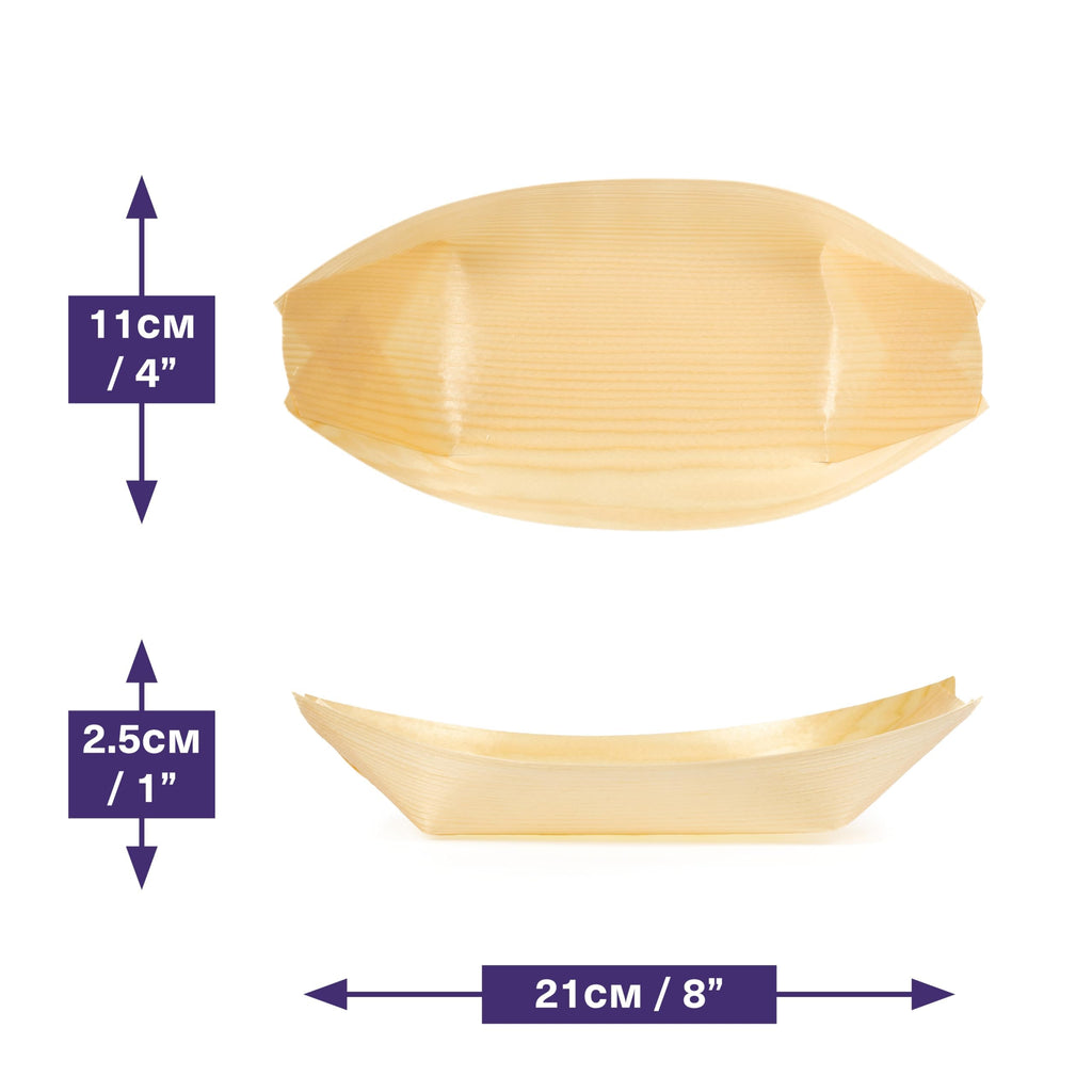 MATANA 8.3" Inch/ 22cm Large Bamboo Plates Disposable 100 Pack - Biodegradable Sushi Boat Serving Tray, Wood Paper Plates, Bamboo Vessel, Bamboo Bowls, Disposable Appetizer & Taco Plates