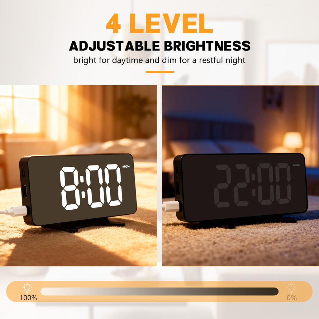 Digital Alarm Clock for Bedroom, Easy Setup Electronic Dual Alarm Clock with Large Numbers, Power-Off Memory Adjustable Brightness Bedside Clock with 5 Alarm Modes, 12/24H Display for Home, Office