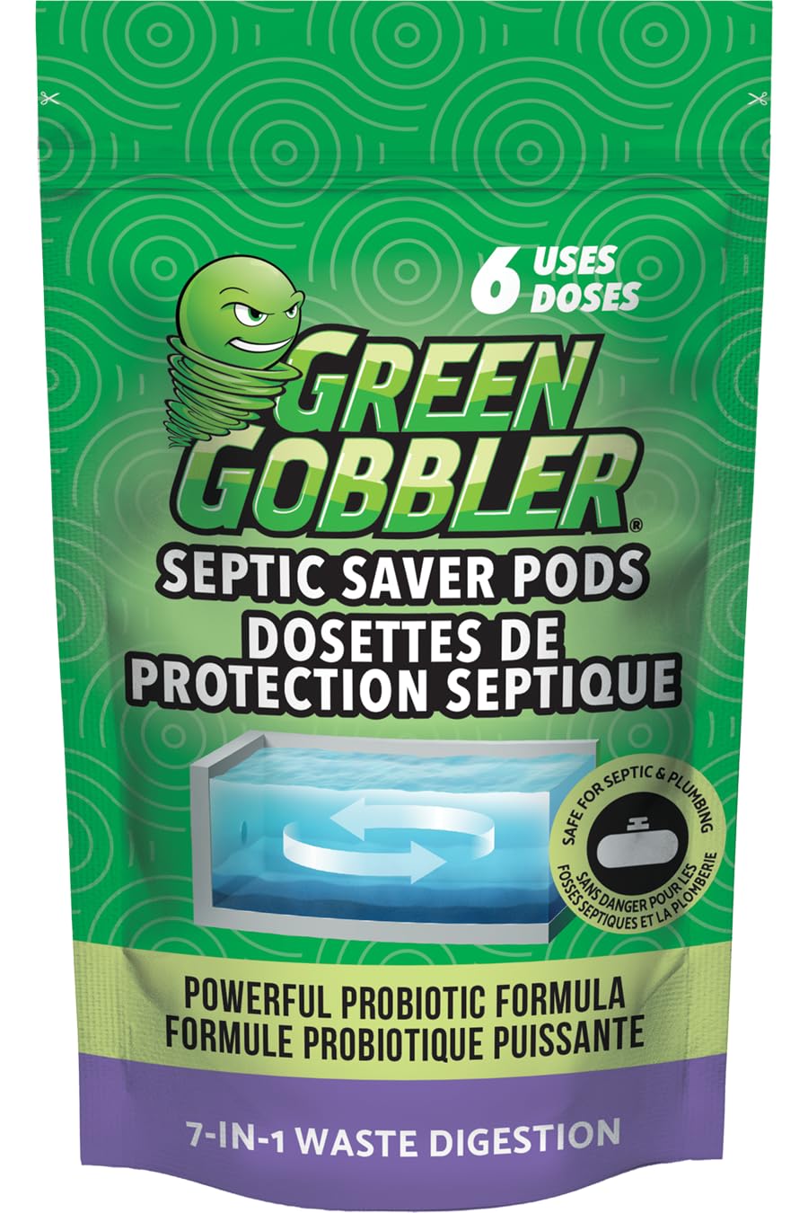 Green Gobbler Septic Saver Bacteria Enzyme Pacs | 6 Month Septic Tank Supply | Septic Tank Teatment Packets