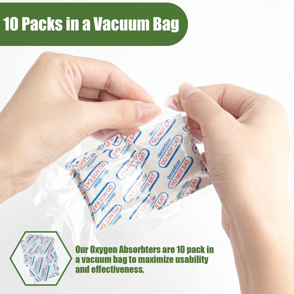 LinsKind 110 Packs 500CC Food Grade Oxygen Absorbers (10 Packs in Individual Vacuum Bag, 11x Packs of 10), Oxygen Absorbers for Food Storage, with Oxygen Indicator, for Mylar Bags, Mason Jars, Canning