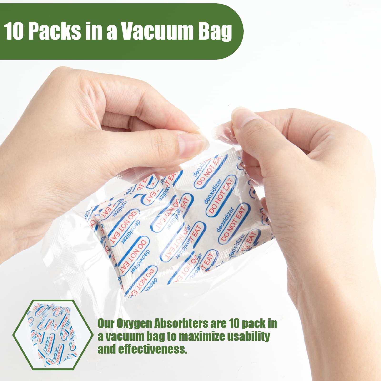 LinsKind 110 Packs 500CC Food Grade Oxygen Absorbers (10 Packs in Individual Vacuum Bag, 11x Packs of 10), Oxygen Absorbers for Food Storage, with Oxygen Indicator, for Mylar Bags, Mason Jars, Canning