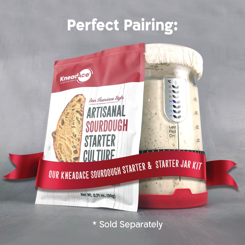 KneadAce Pro Sourdough Bread Starter Kit - 34 oz Large Capacity Sourdough Starter Jar with 5 unique features for the perfect sour dough bread & sourdough starter kit - sourdough bread baking supplies