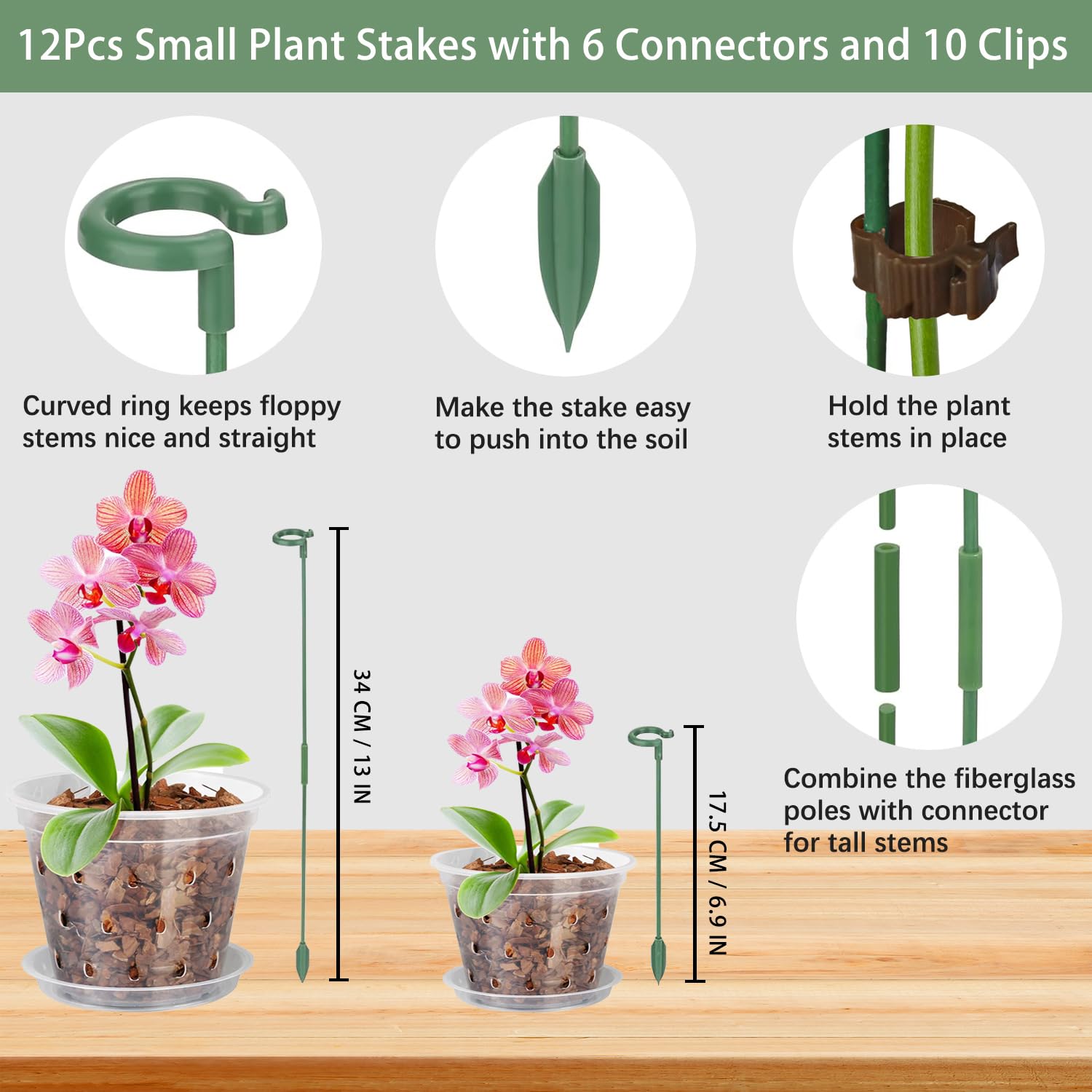 8pcs Orchid Pots with Saucers and Plant Stakes Set, 4" 5" 5.6" 6" Multi-Size, Clear Orchid Pot with Holes and Plant Support, Clear Plastic Breathable Orchid pots for Repotting