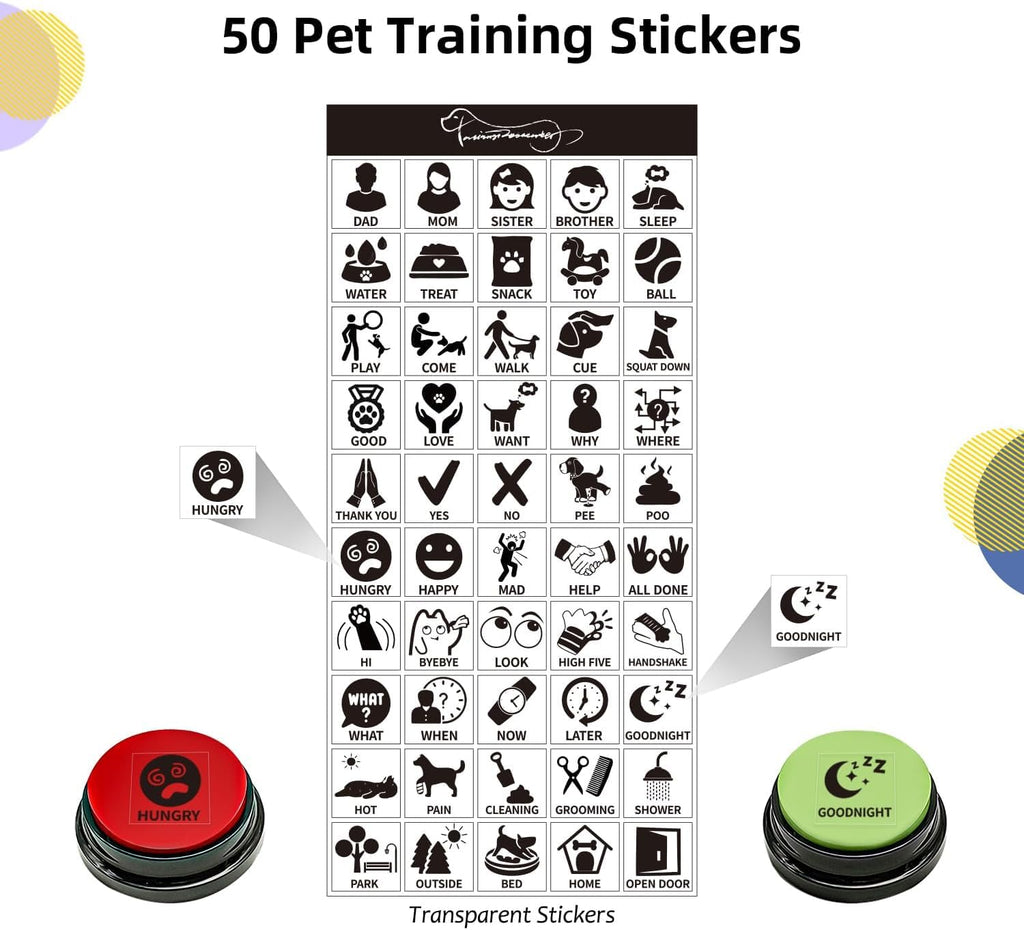 RIBOSY Set of 6 Dog Buttons, Recordable Button, Dog Training Buzzer with 50 Stickers, Record Playback Your Own Message to Teach Your Dogs Voice What They Want