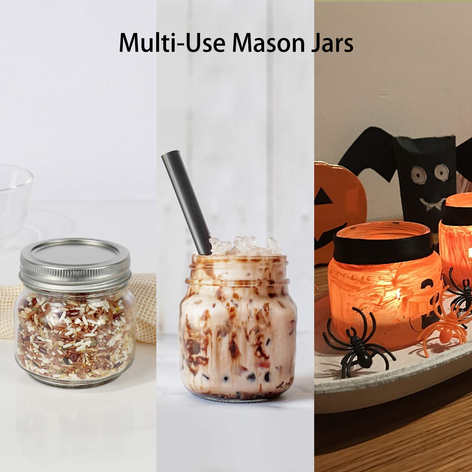 Keketin 12 Pack 8 oz Mason Jars with Leak-proof Split-type Silver Lids,250ml Reusable Glass Jar Canning Jars for Party & Wedding Favors,Fruits Storage or Homemade Gift