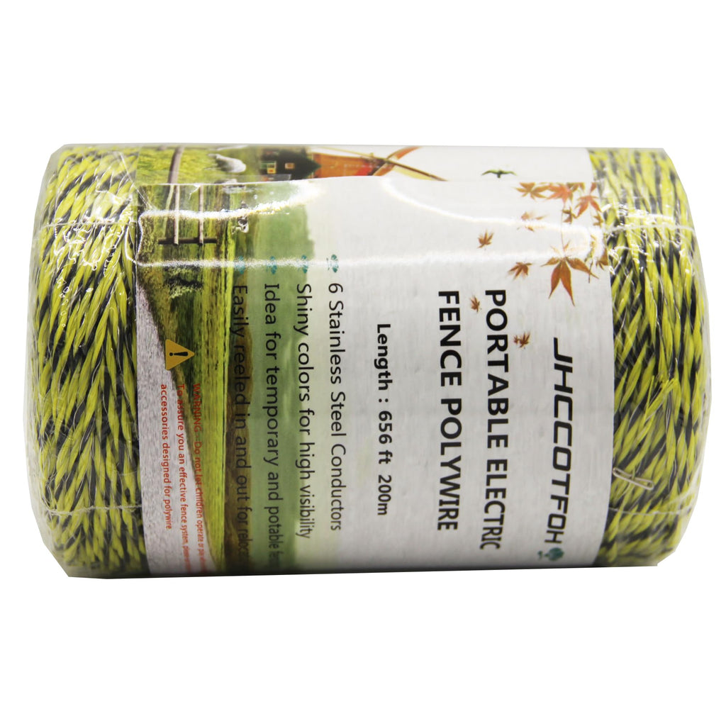 Electric Fence Polywire 656 Feet，200 Meters 6 Conductors Portable Electric-Fence Rope for Reliable Conductivity and Rust Resistance