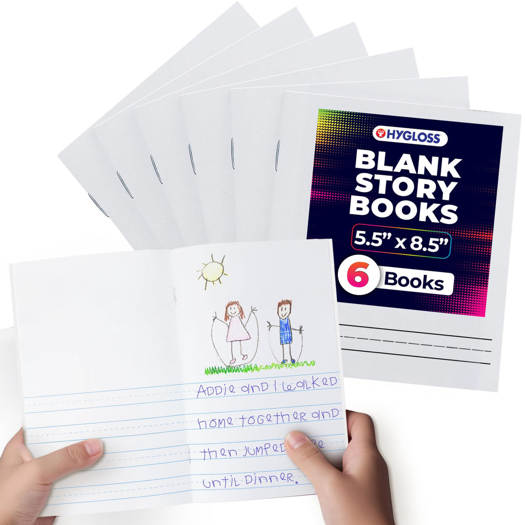 Hygloss 6 Pcs Blank Storybooks for Kids - Bulk Small Notebooks Journals White Soft Cover Notebooks - 5.5x8.5-24 Half-Lined Pages - Blank Books for Kids to Write Stories & Illustrate