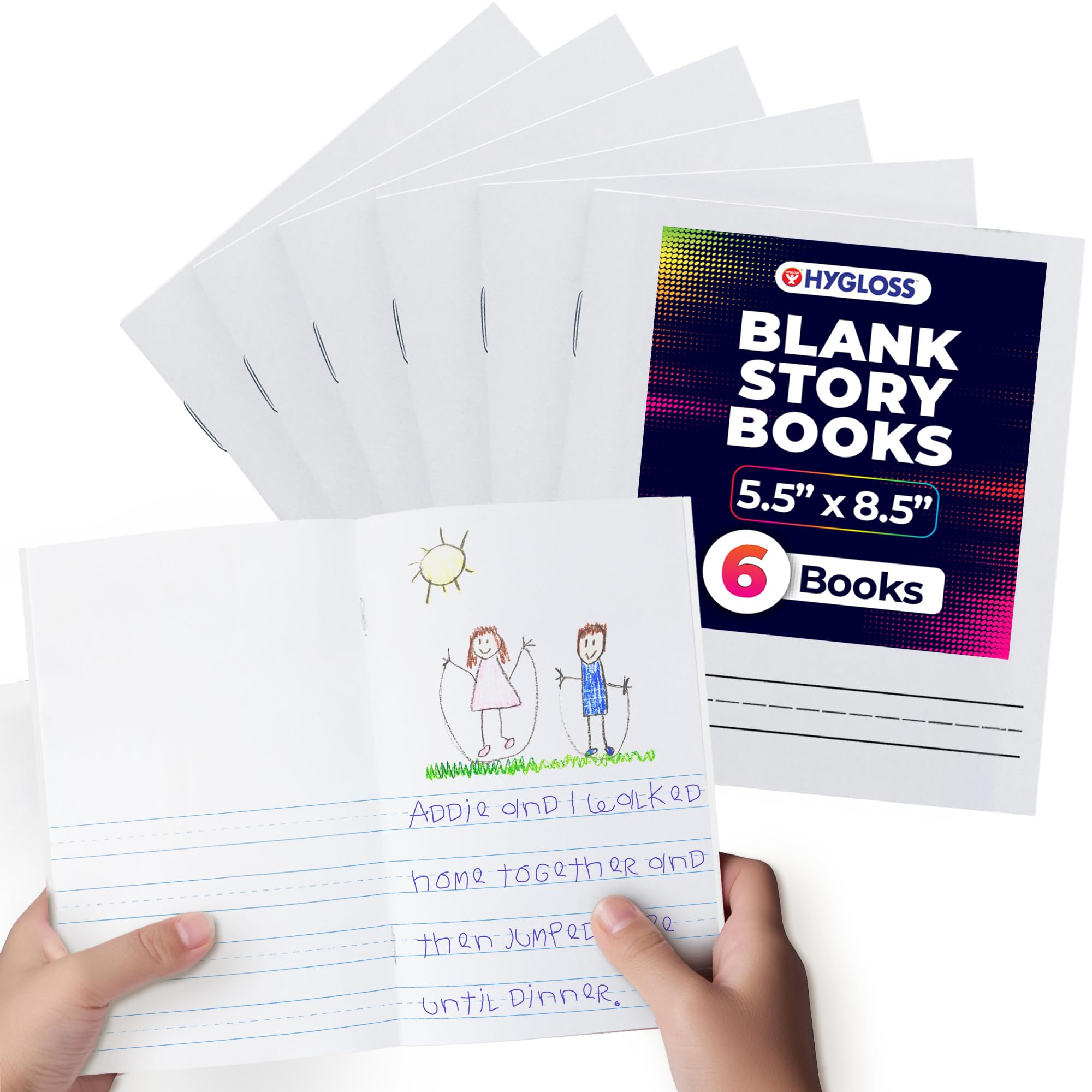 Hygloss 6 Pcs Blank Storybooks for Kids - Bulk Small Notebooks Journals White Soft Cover Notebooks - 5.5x8.5-24 Half-Lined Pages - Blank Books for Kids to Write Stories & Illustrate