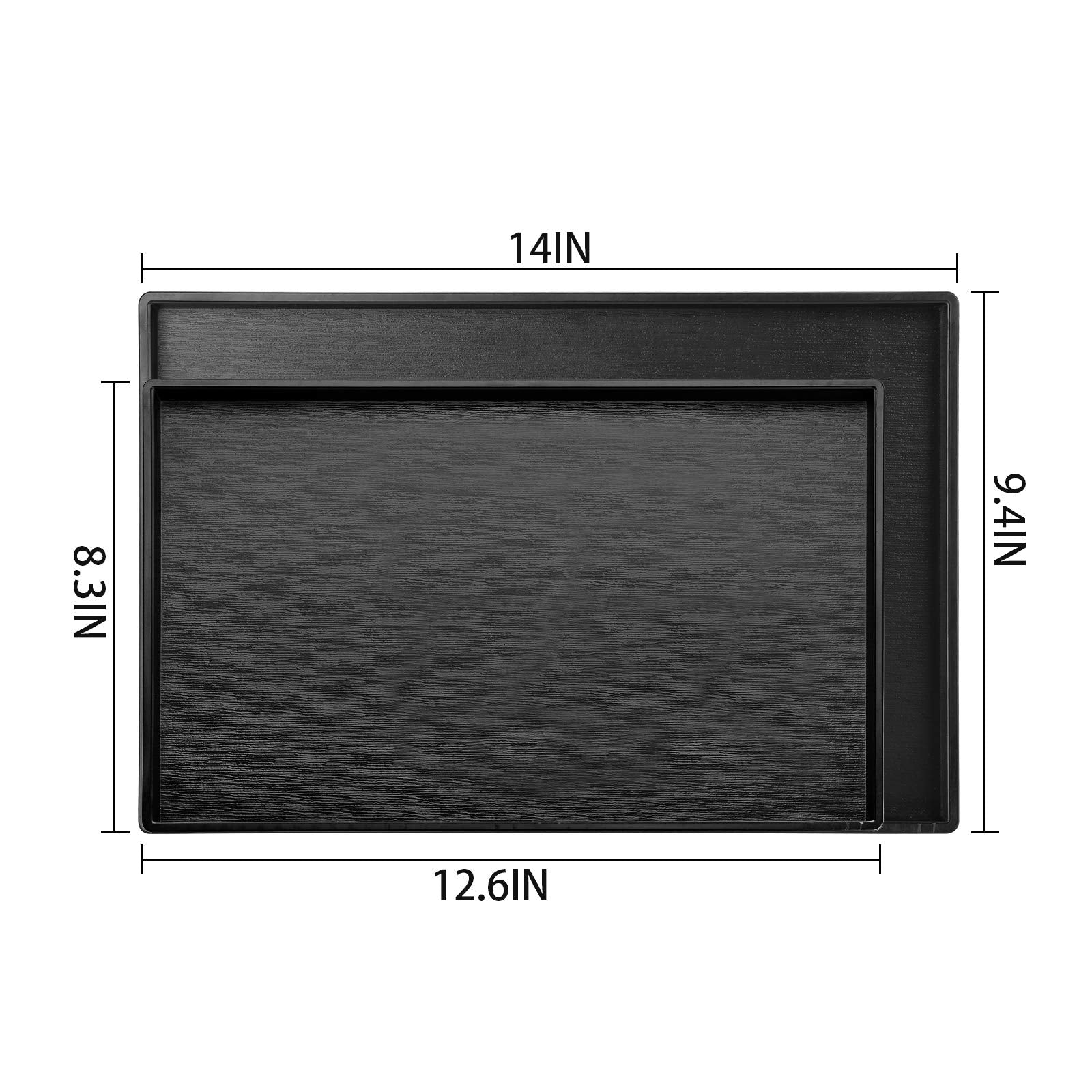 Cedilis 2 Pack Rectangular Serving Trays, Non-Slip Multi-Purpose Plastic Tray for Coffee Table, Parties, 2 Different Sizes, Black