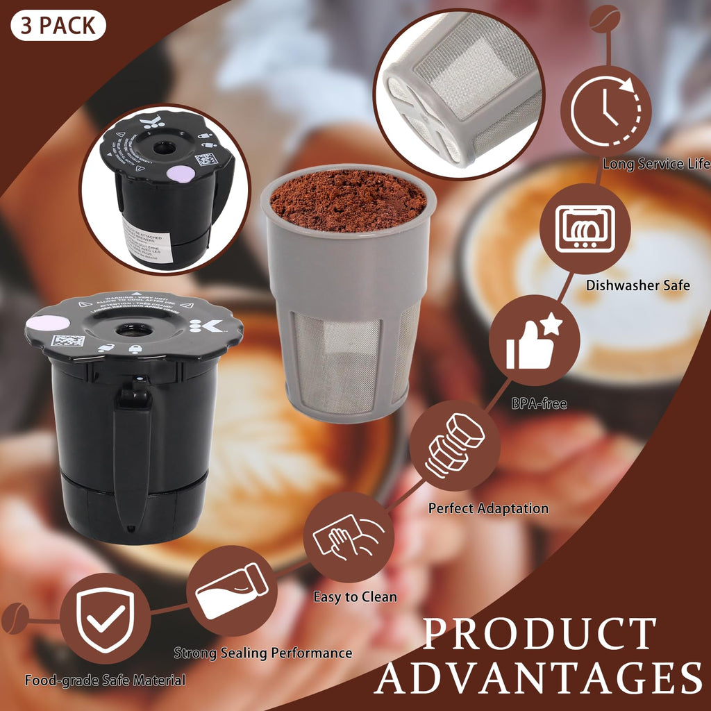Ketofa My K Cup Reusable Coffee Filter,Compatible with Keurig 2.0 K200,K250, K300, K350, K360, K400, K450, K460, K475, K500, K550, K560, K575,K750,Refillable Coffee Pod for Keurig Brewers (Pack of 3)