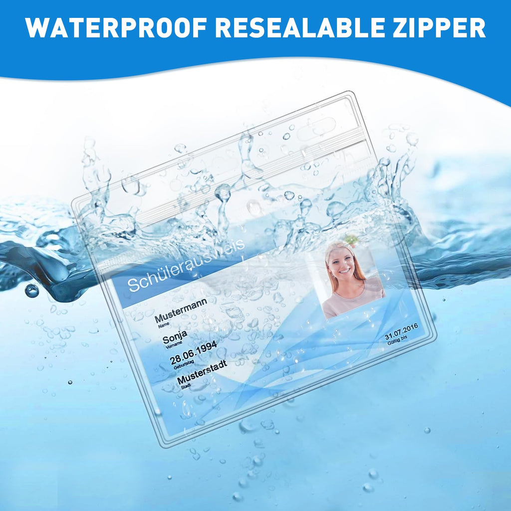 Mositear Horizontal ID Badge Holders with Soft Edge (Sealable Fits 4 x3 Inch Insert) (100 Pack), Waterproof ID Card Holder, Name Tag Holder, name badge holders, Zipper Plastic Badge Holder