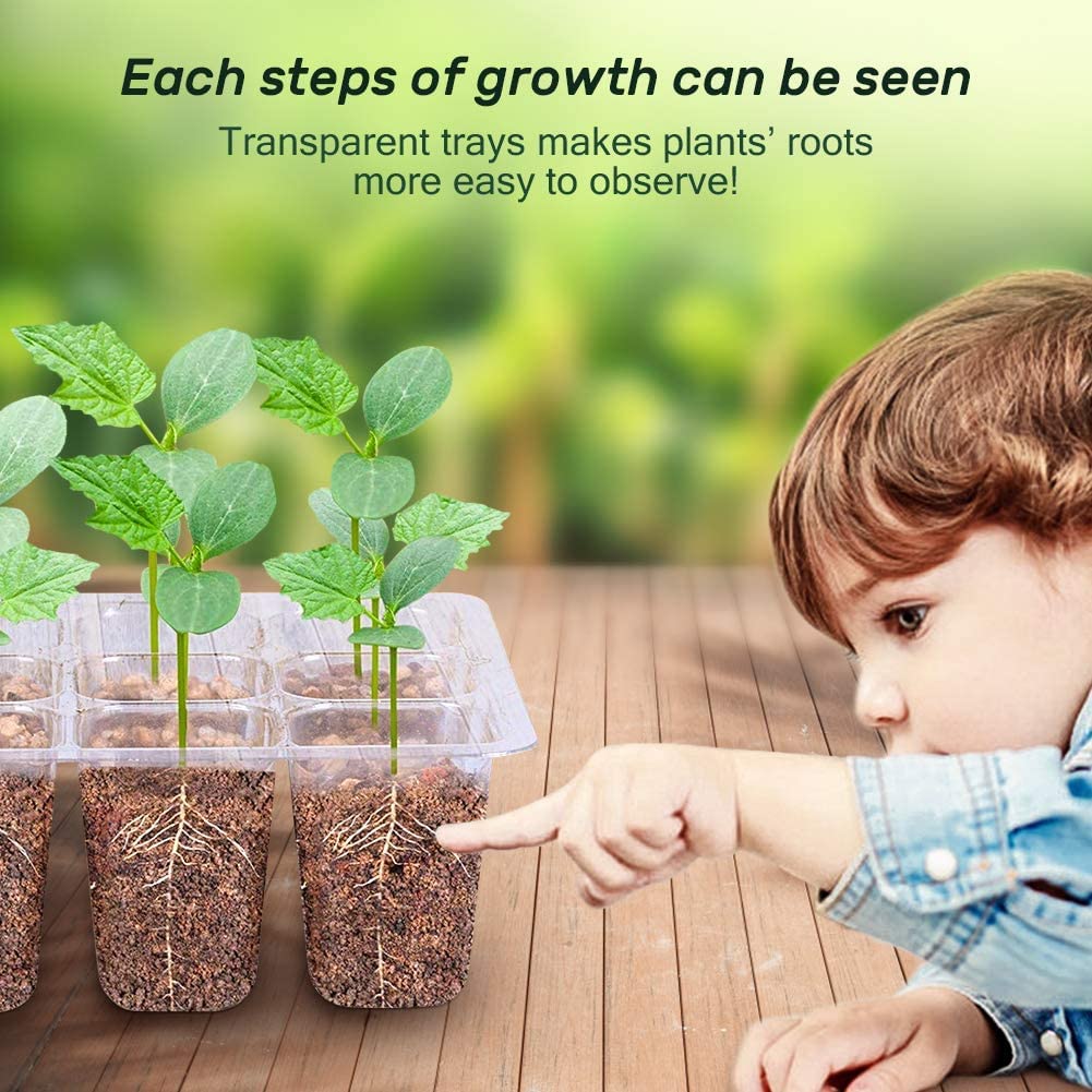 10 Packs Seed Starter Tray Seedling Tray (12 Cells Per Tray) Humidity Adjustable Plant Starter Kit with Dome and Base Greenhouse Grow Trays for Seeds Growing Starting