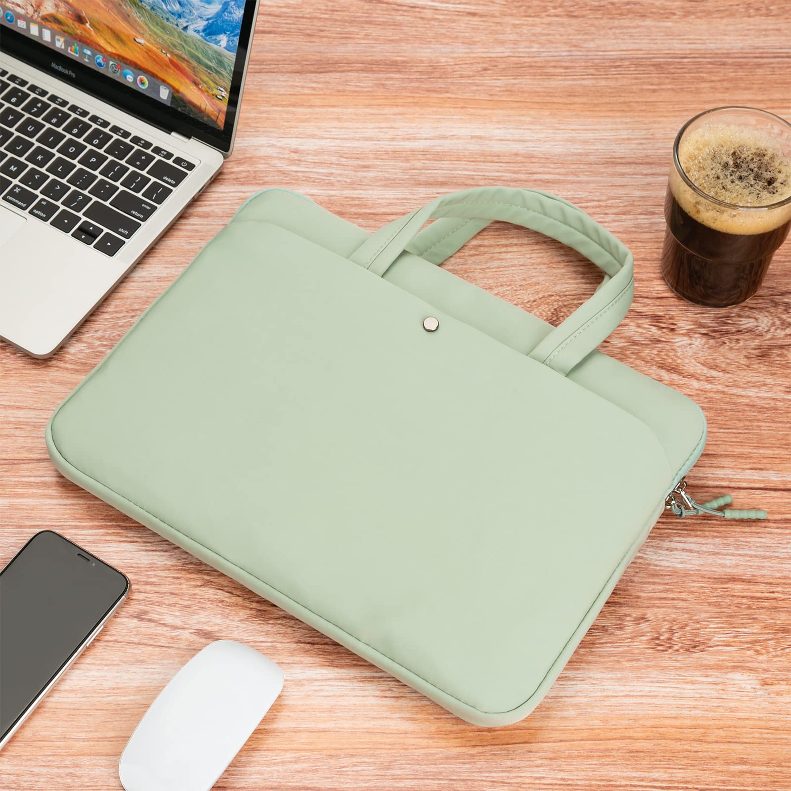 MicaYoung 15.6 Inch Laptop Case Carrying Bag Sleeve Cover, Waterproof Soft Small Briefcase for 15 15.6 16 inch Acer Asus Dell HP Thinkpad Chromebook Computer Notebook, Green