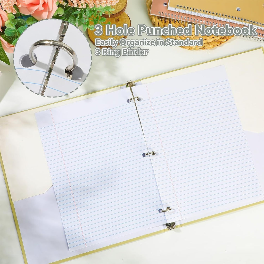 Aesthetic Spiral Notebook 3 Pack - 1-Subject College Ruled Paper, 8" x 10-1/2", 70 Sheets per Notebook, Hardcover 3 Hole Pastel Colors, Easy Tear Line Spiral Notebooks for Office School Home-Macaron