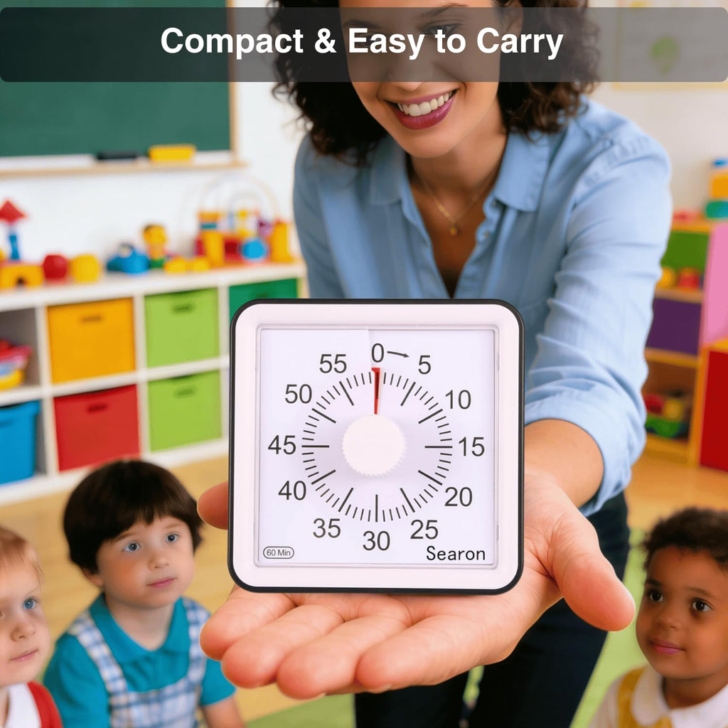 Searon Visual Timer for Kids – 60 Minute Countdown Timer with Color Disk, Quiet Time Management Timer for Study, Homework, Classroom, ADHD & Daily Routines (Black)