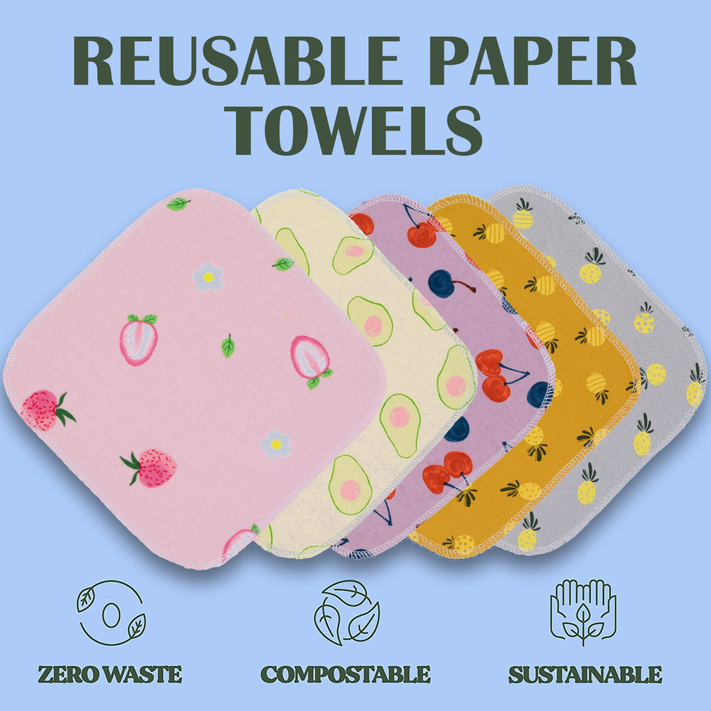 Minasuki Paperless Reusable Paper Towels - Washable Cloth with Cardboard Roll, 25 Pack Eco-Friendly for Kitchen, 10" X 10" Zero Waste Reusable Napkins