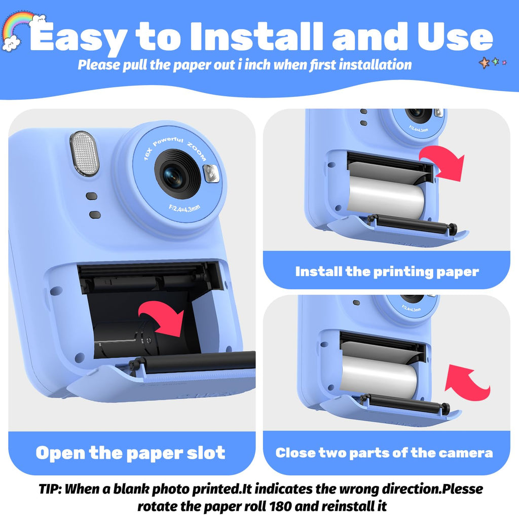Teslahero 10 Rolls Kids Camera Instant Print Paper - BPA-Free Thermal Paper for Most Children's Printing Cameras, Capture & Create