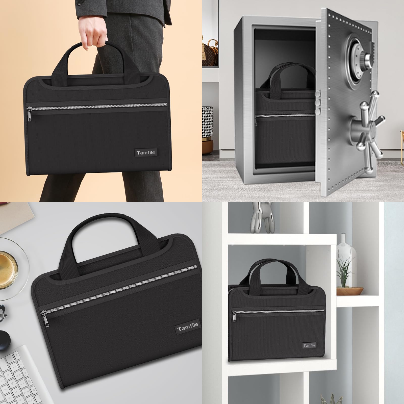Tamfile Fireproof Accordion File Folder with Handle, Expanding File Folder with 13 Pockets Zipper and Labels, File Folder with 3 Rings, Multiple Pockets, Paper Organizer for A4 Folder