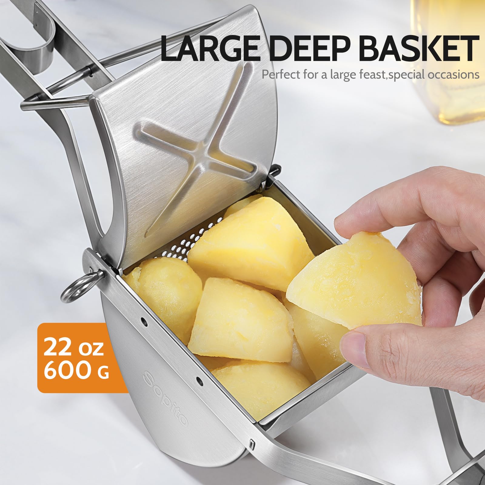Potato Ricer, Sopito Stainless Steel Potato Masher for Commercial and Home Use Black