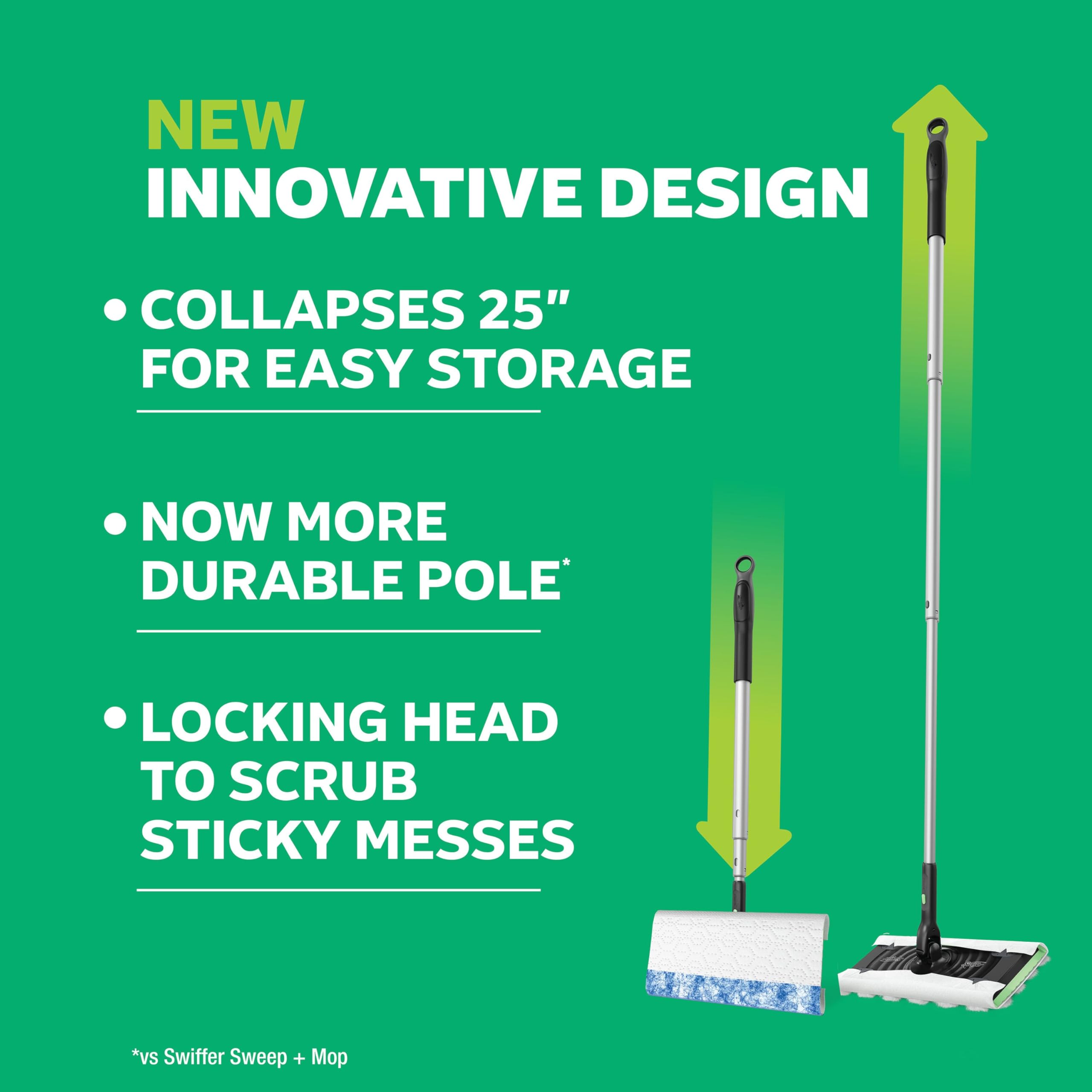 Swiffer Sweep and Mop Deluxe, 2-in-1 Floor Mopping and Sweeping Kit, Multi-Surface Kit for Floor Cleaning, Kit Includes 1 Sweeper Device, 5 Heavy Duty Dry Sweeping & 6 Heavy Duty Wet Mopping Cloths