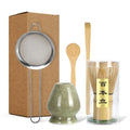 Matcha Whisk Set, 5 Pieces with Bamboo Matcha Whisk, Ceramic Chasen Holder, Powder Starter Sifter, Bamboo Scoop, Spoon, Matcha Tea Making Tools for Starter Matcha Lovers